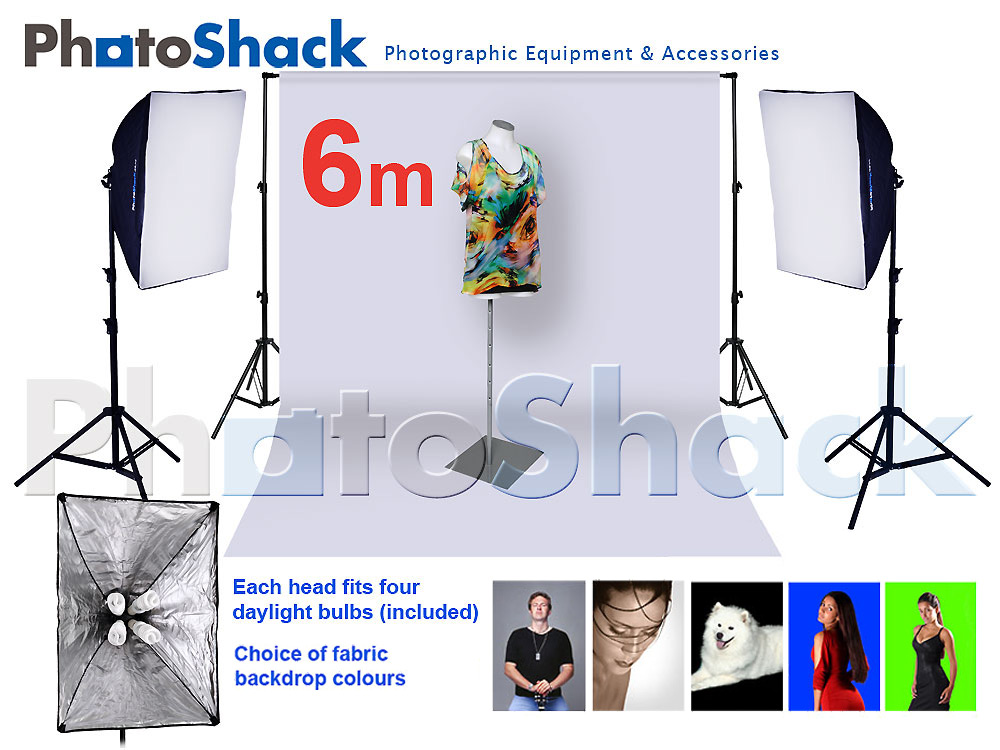 Complete Cool Light Package with Softbox Set + 6m backdrop