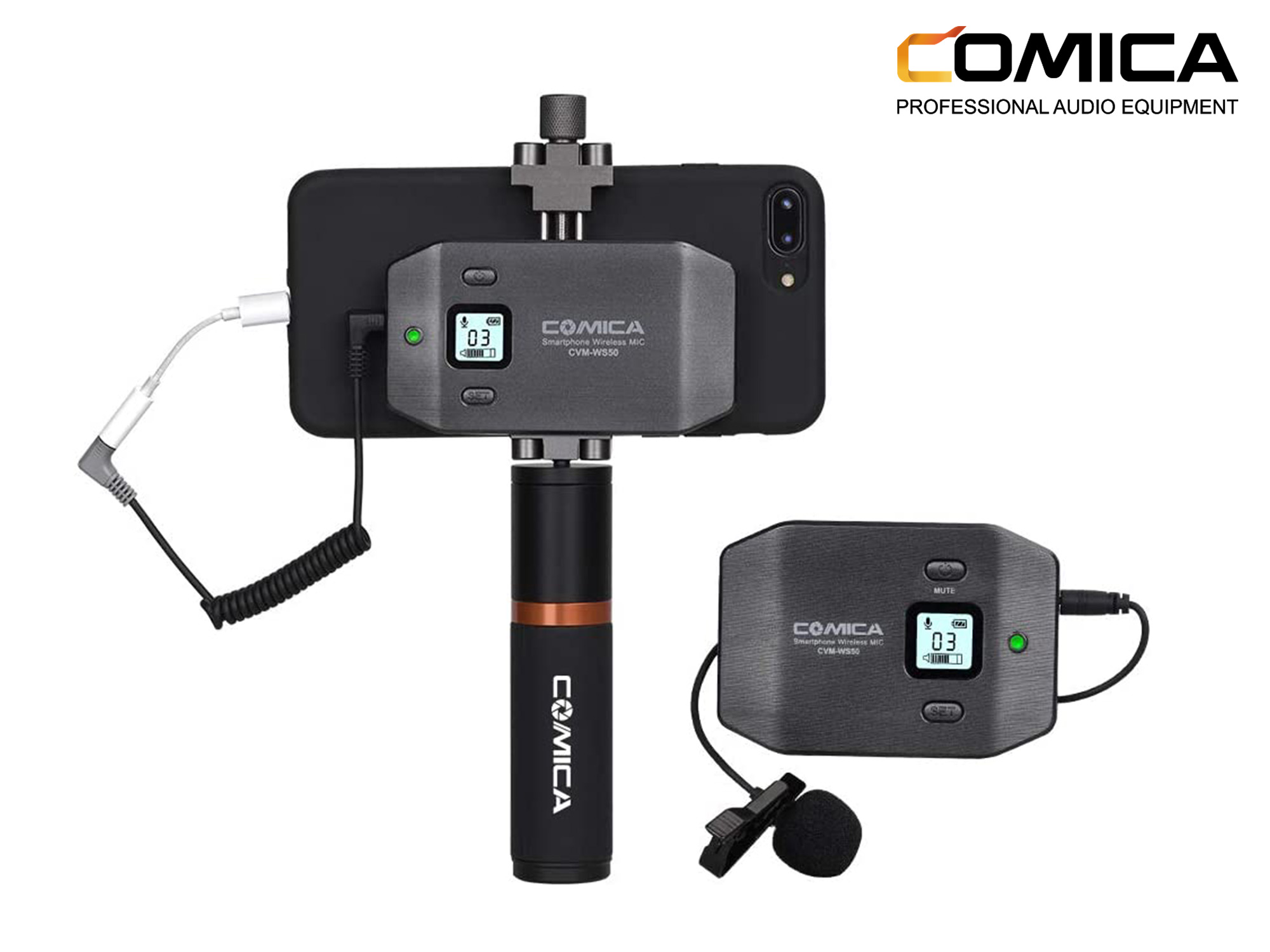 Comica 6-Channel UHF Wireless Smartphone Lavalier Microphone System with Phone Grip