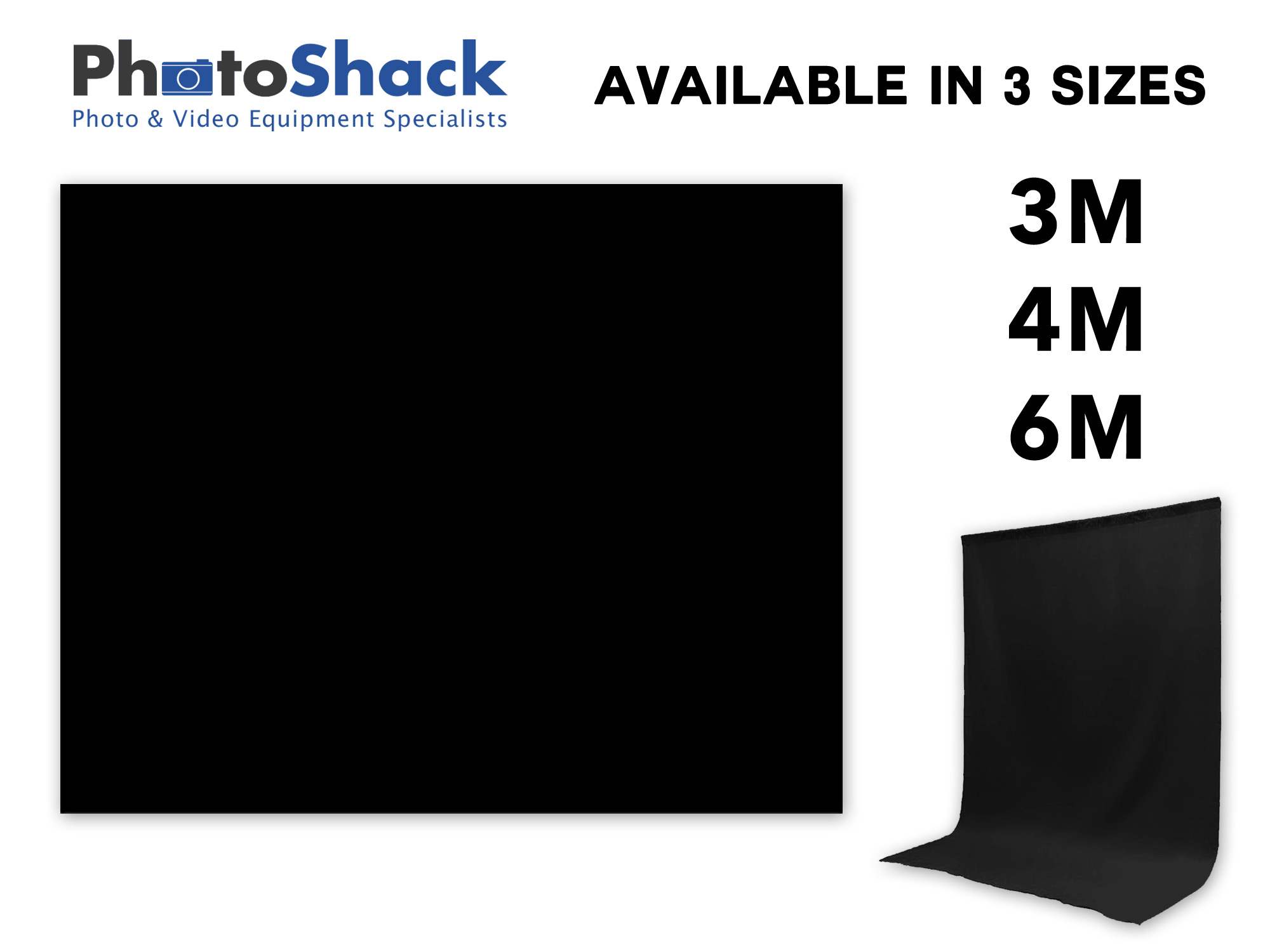 Black Fabric Backdrop - 3 Available Sizes 