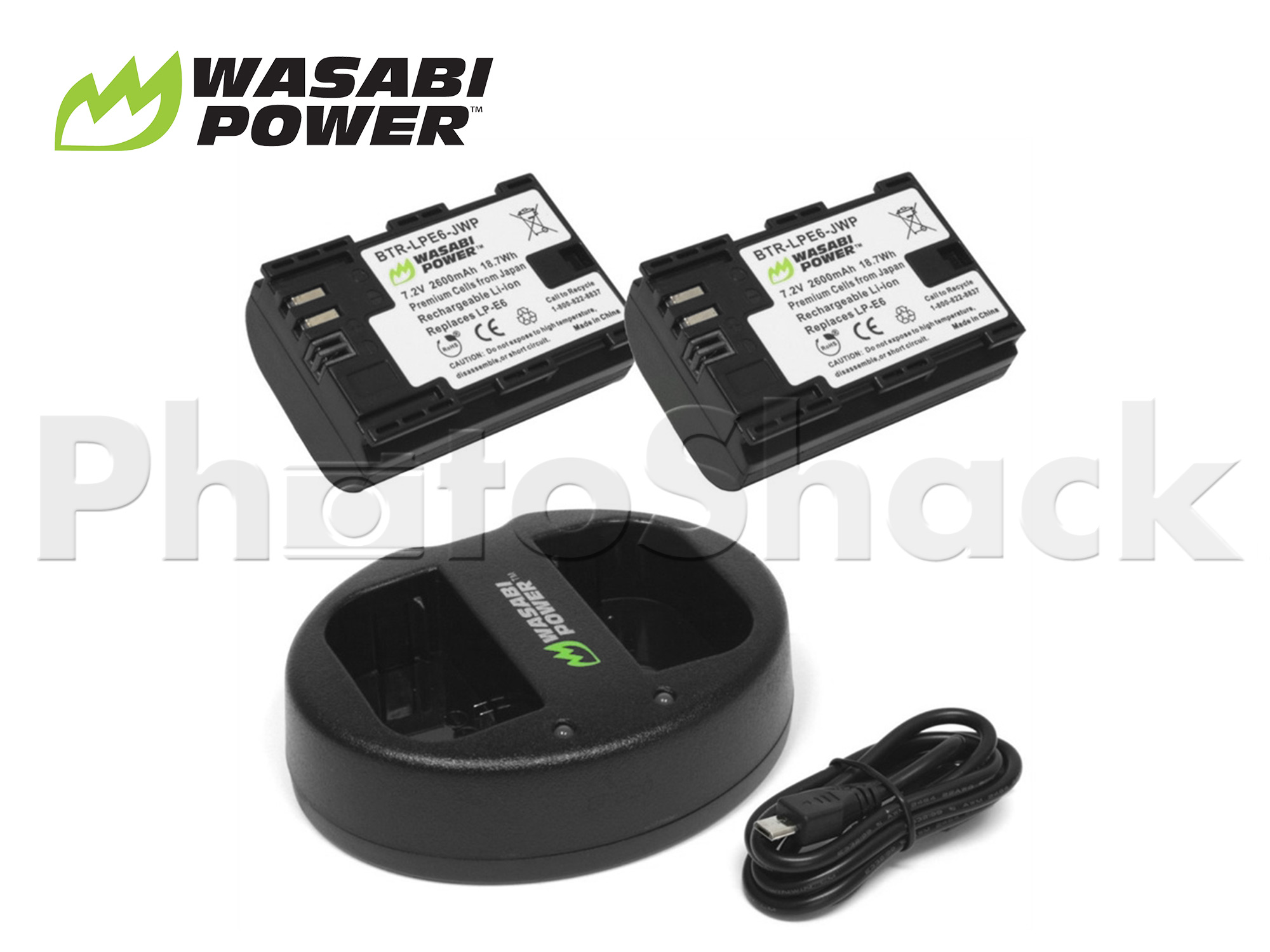 LPE6 Battery for Canon (2 Pack + Dual Charger) - Wasabi Power