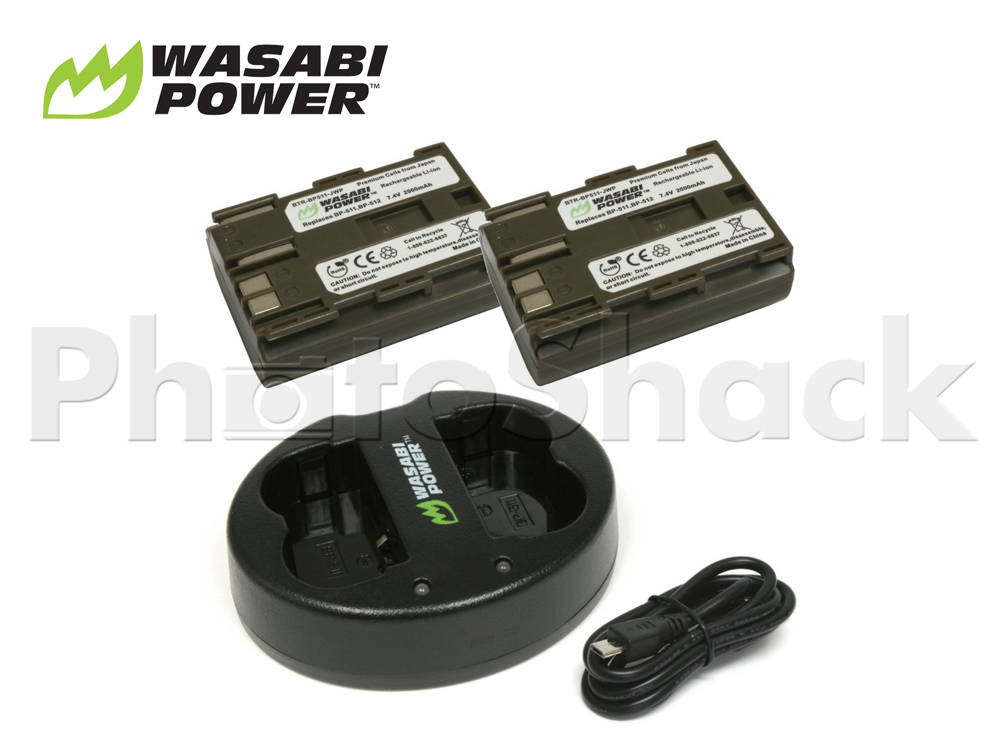 BP-511 Battery for Canon BP-511(2 Pack + Dual Charger) - Wasabi Power