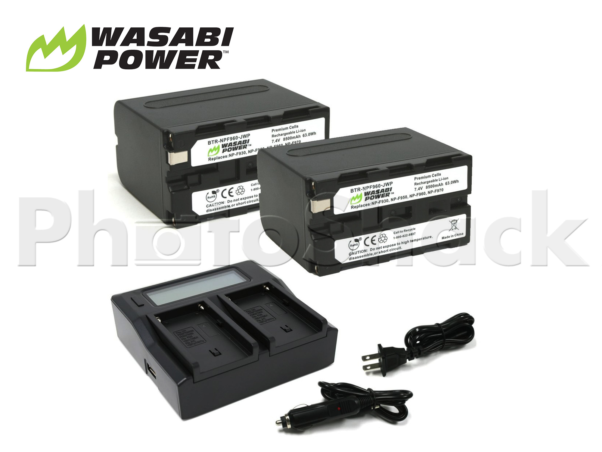 NP-F960 Battery for Sony (2 Pack + Dual Charger) - Wasabi Power