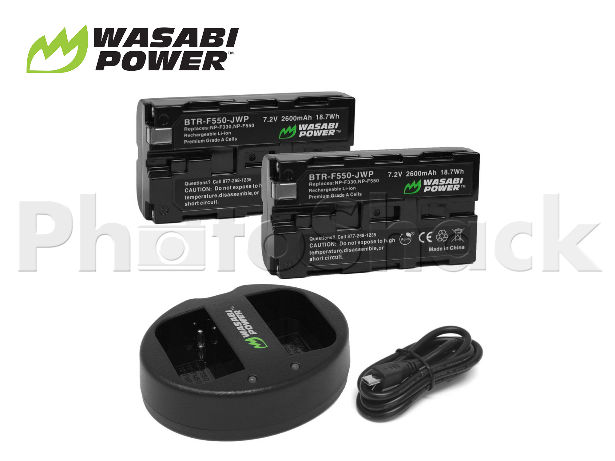 NP-F550 Battery for Sony & Blackmagic (2 Pack + Dual Charger) - Wasabi Power
