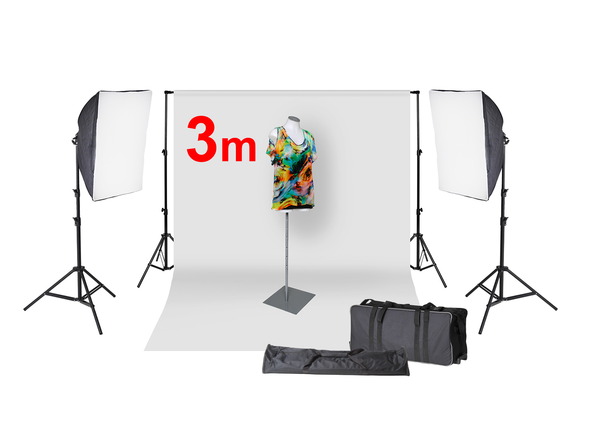 Complete Cool Light Package with Softbox Set + 3m backdrop