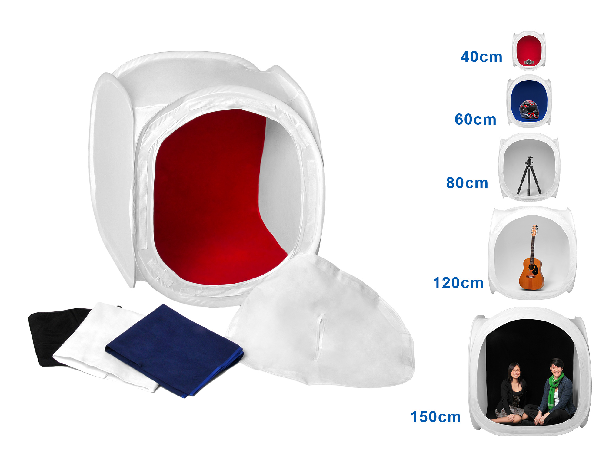 Light cube tent with 4 backgrounds 150cm