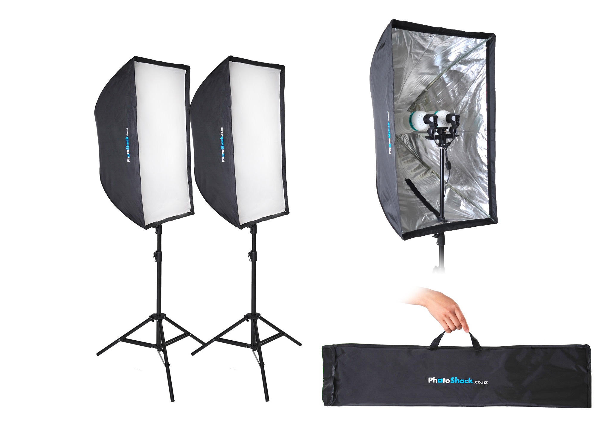 Continuous Cool Light Set (Equiv 3000W) with Collapsible Softboxes