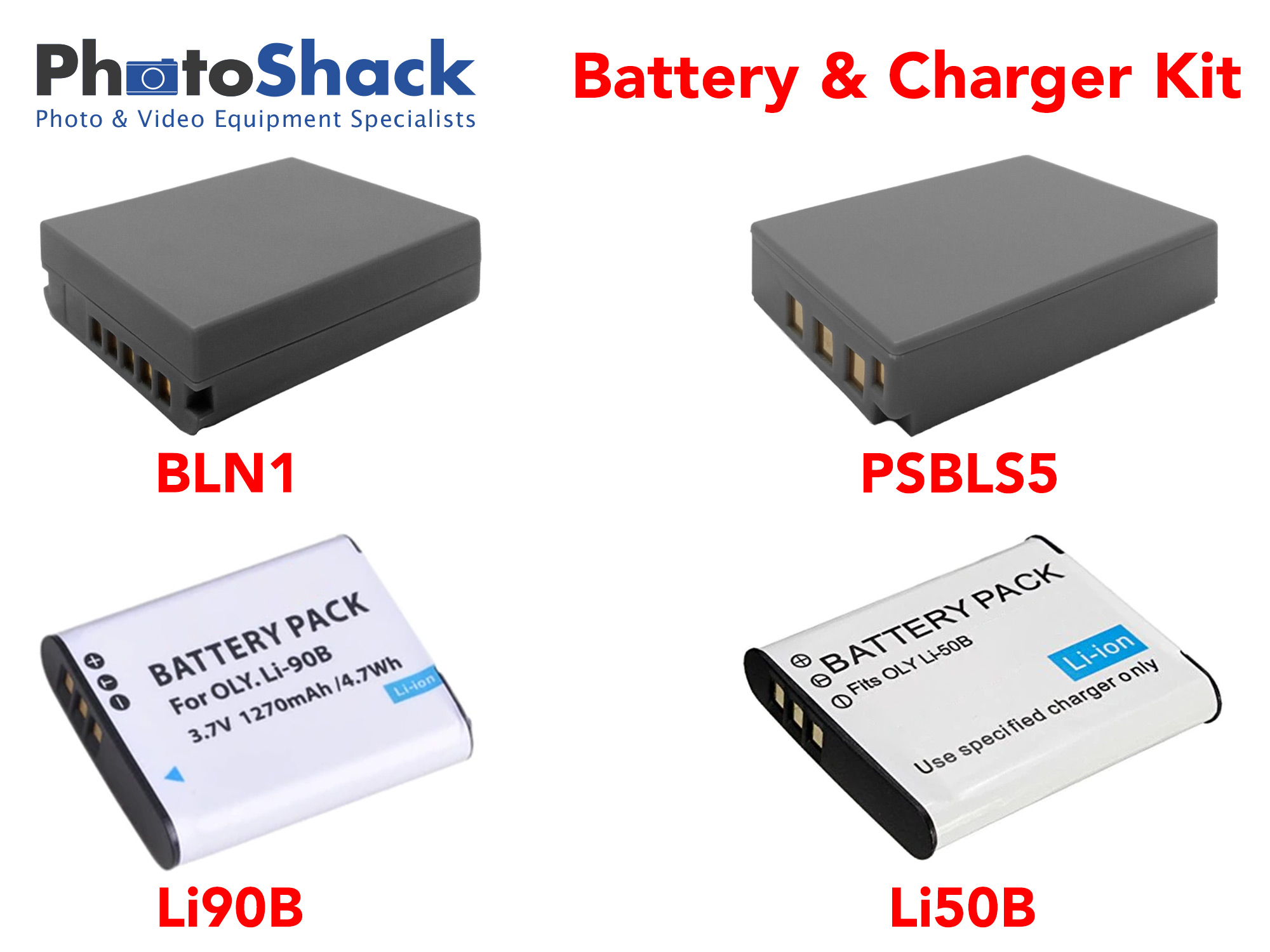 Charger & Battery Kit for Olympus Cameras