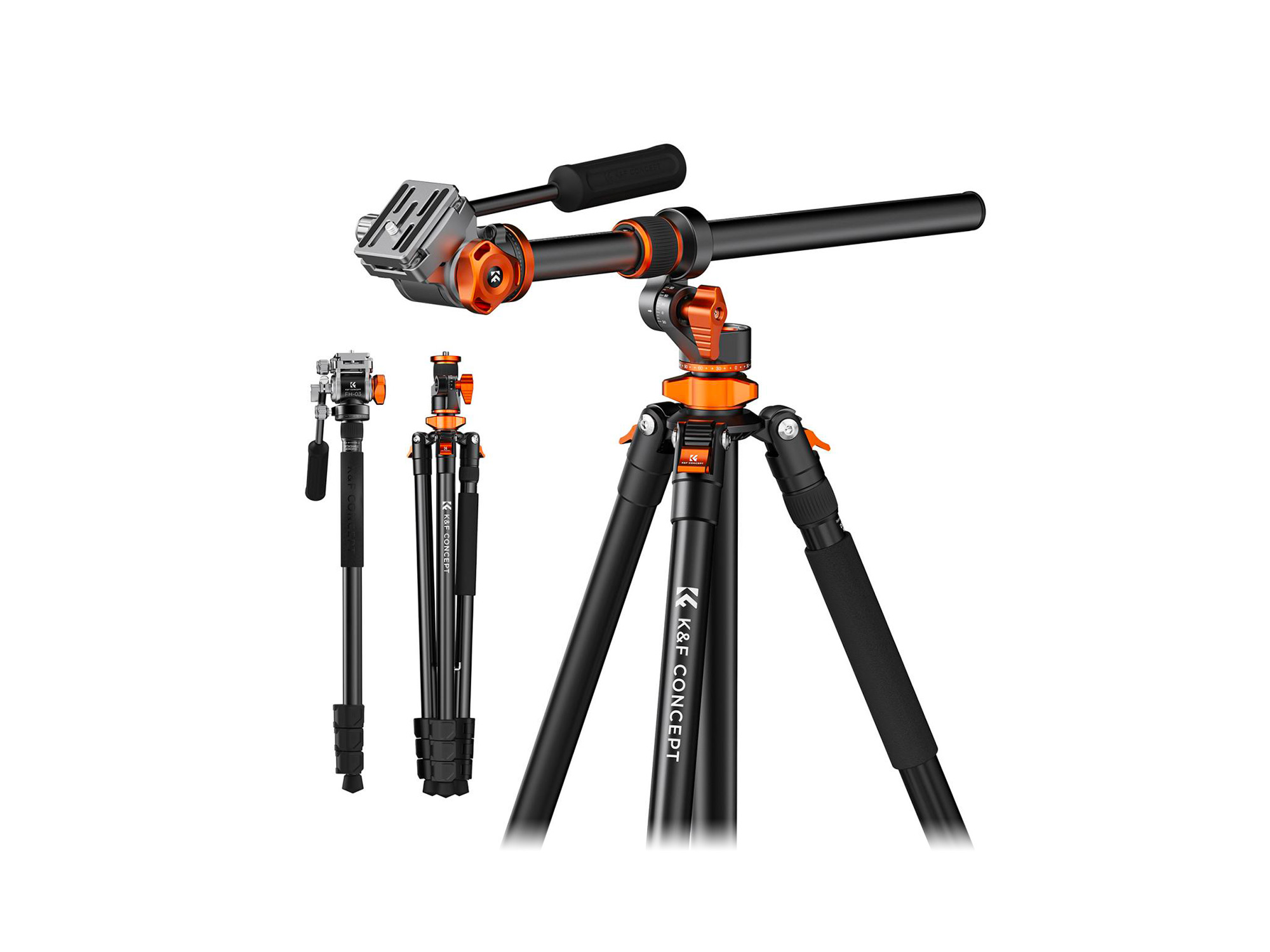 K&F T254A7 2.3m Professional Video Tripod with Boom Arm & Fluid Head - PROMOTION
