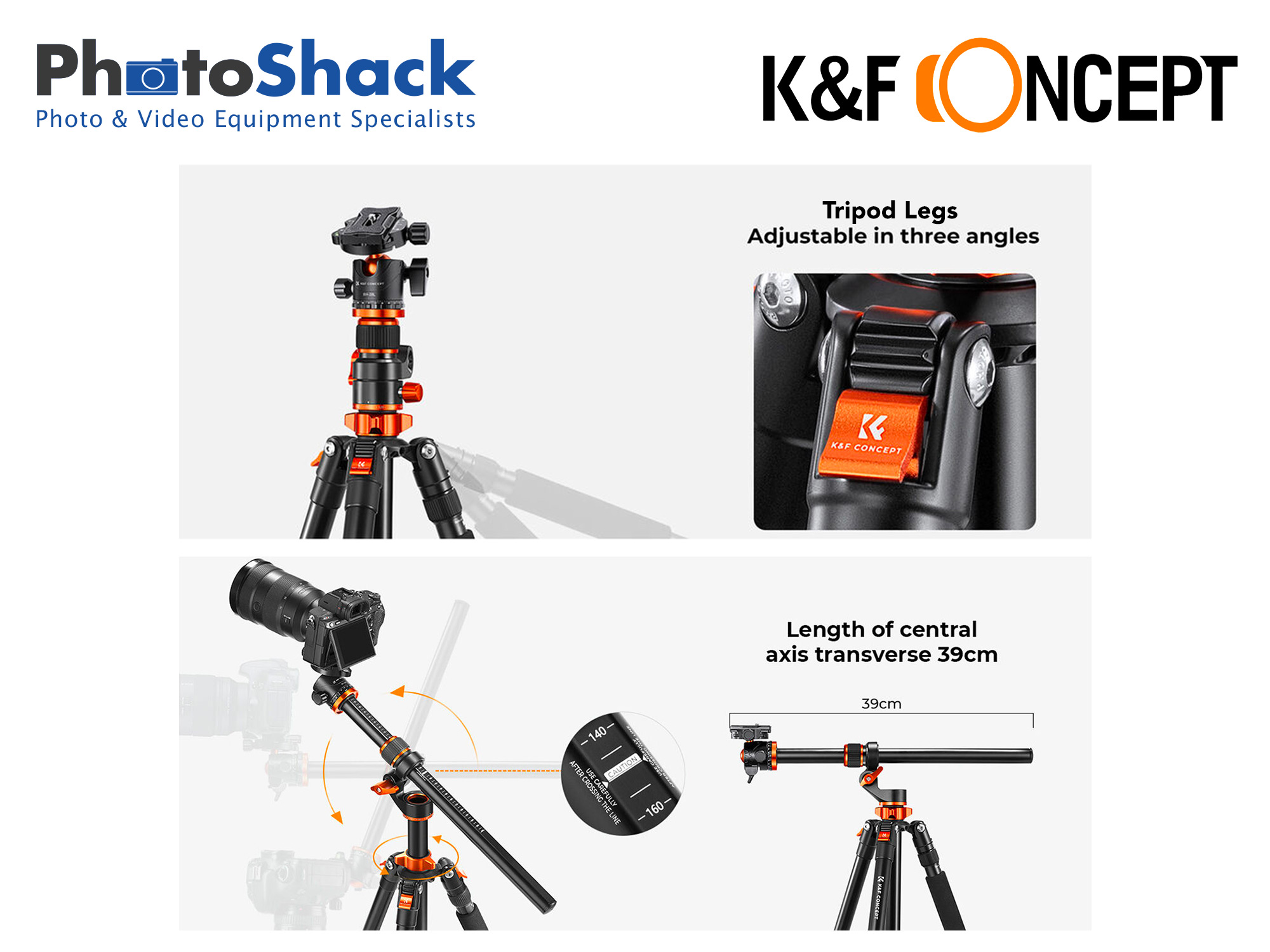 K&F T254A7 2.3m Professional Tripod with Boom Arm & Ball Head