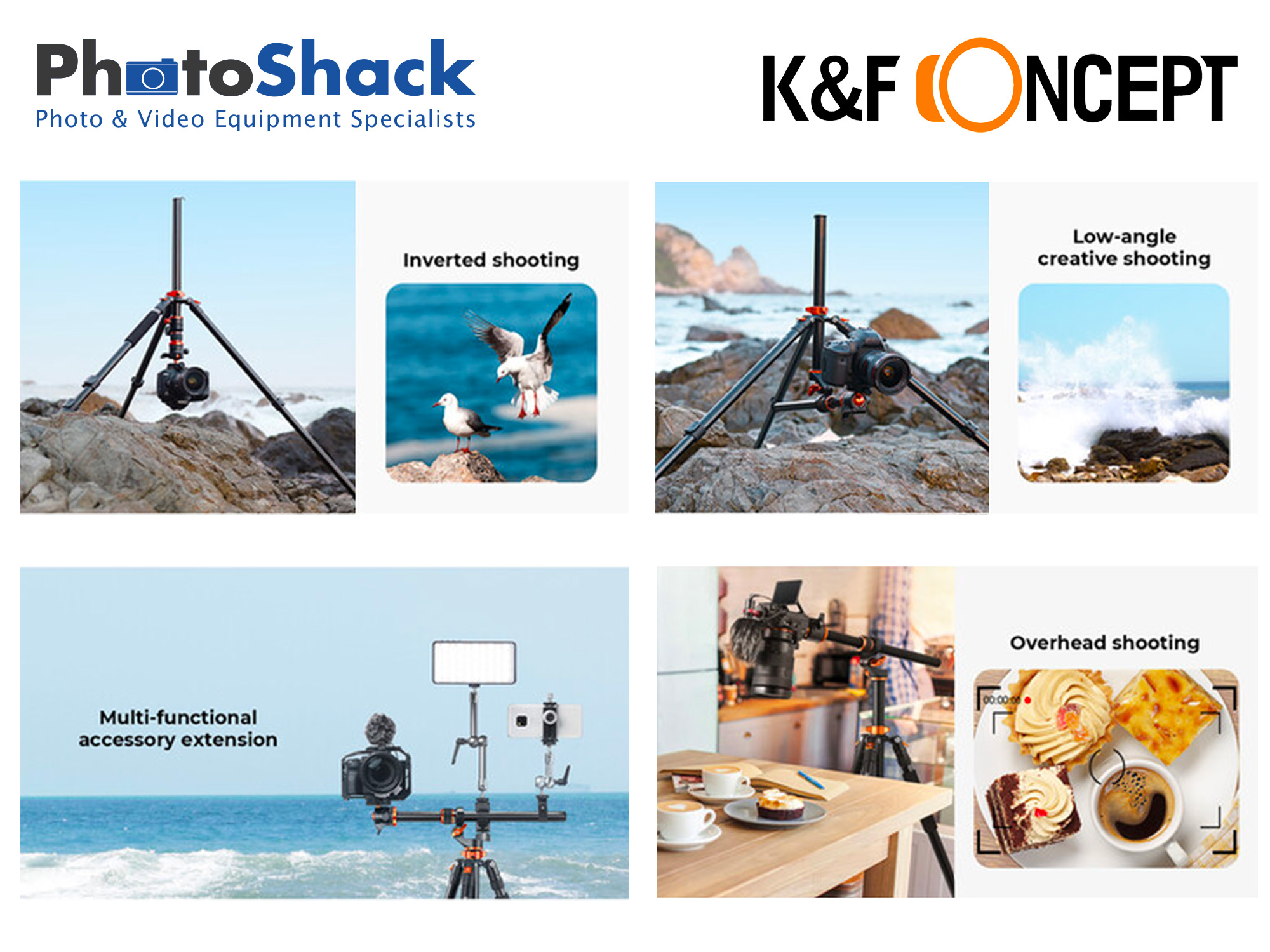 K&F T254A7 2.3m Professional Tripod with Boom Arm & Ball Head