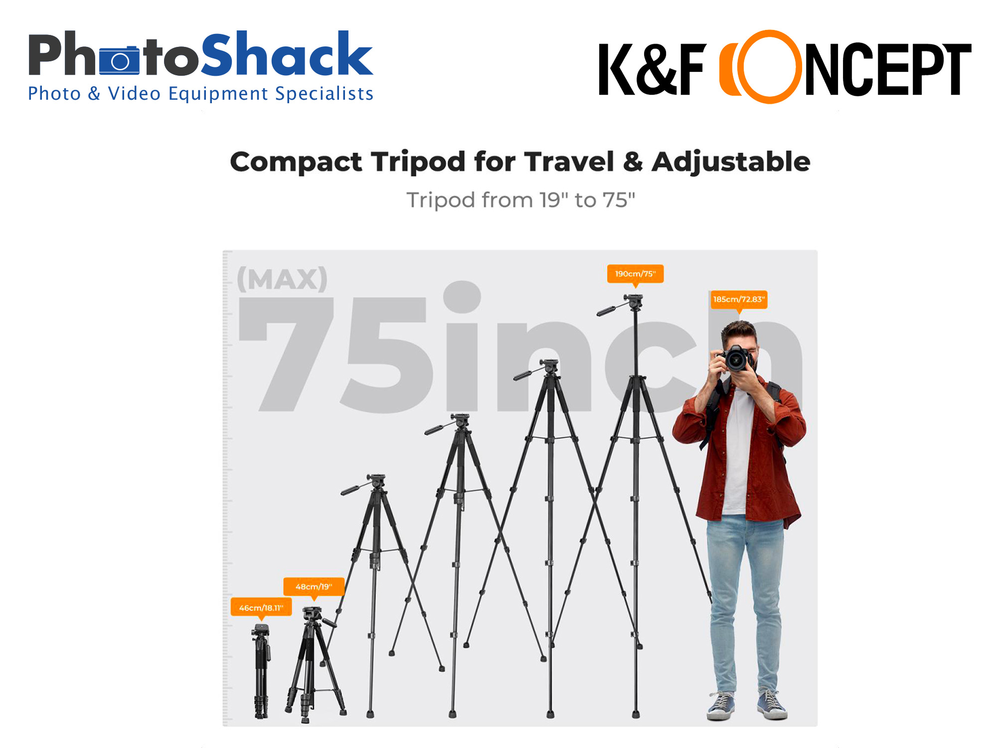 1.9m SmartPro Video Travel Tripod - K&F  Concept KF09.126
