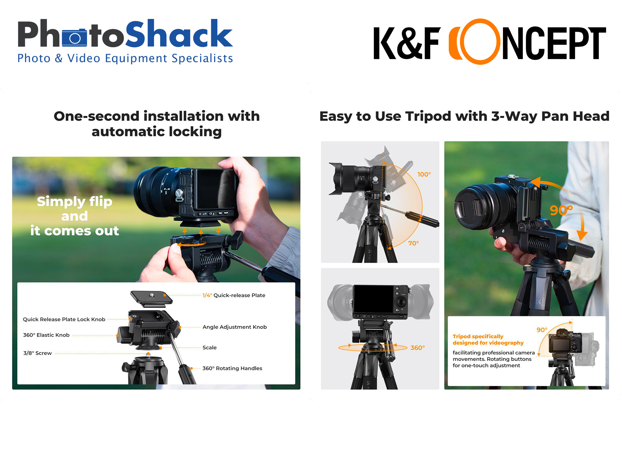1.9m SmartPro Video Travel Tripod - K&F  Concept KF09.126