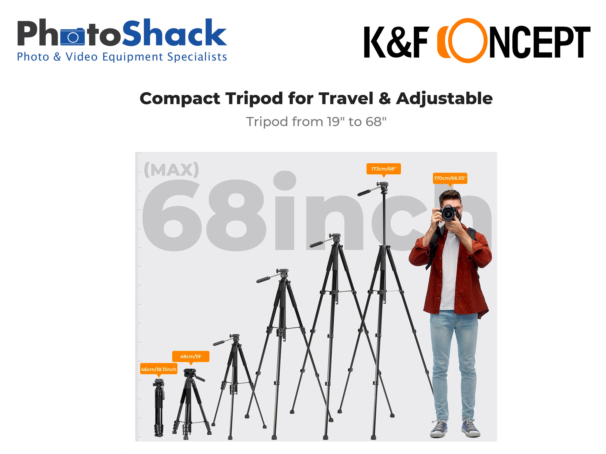 1.7m SmartPro Video Travel Tripod - K&F  Concept KF09.124