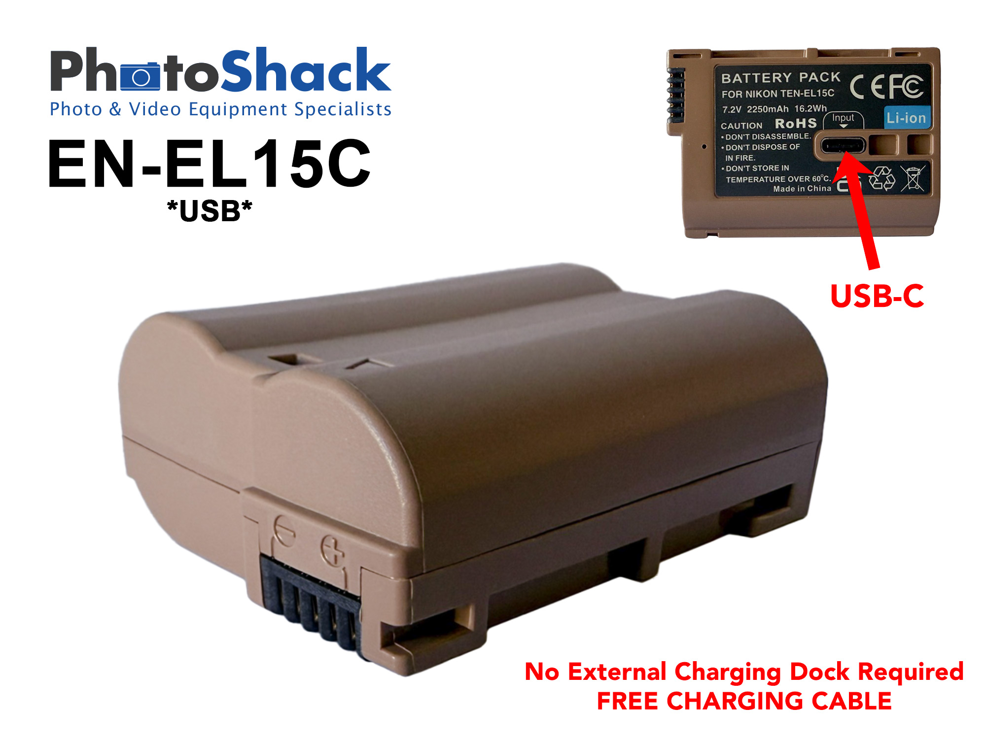 Nikon EN-EL15 Replacement Battery - Built-in USB Charging