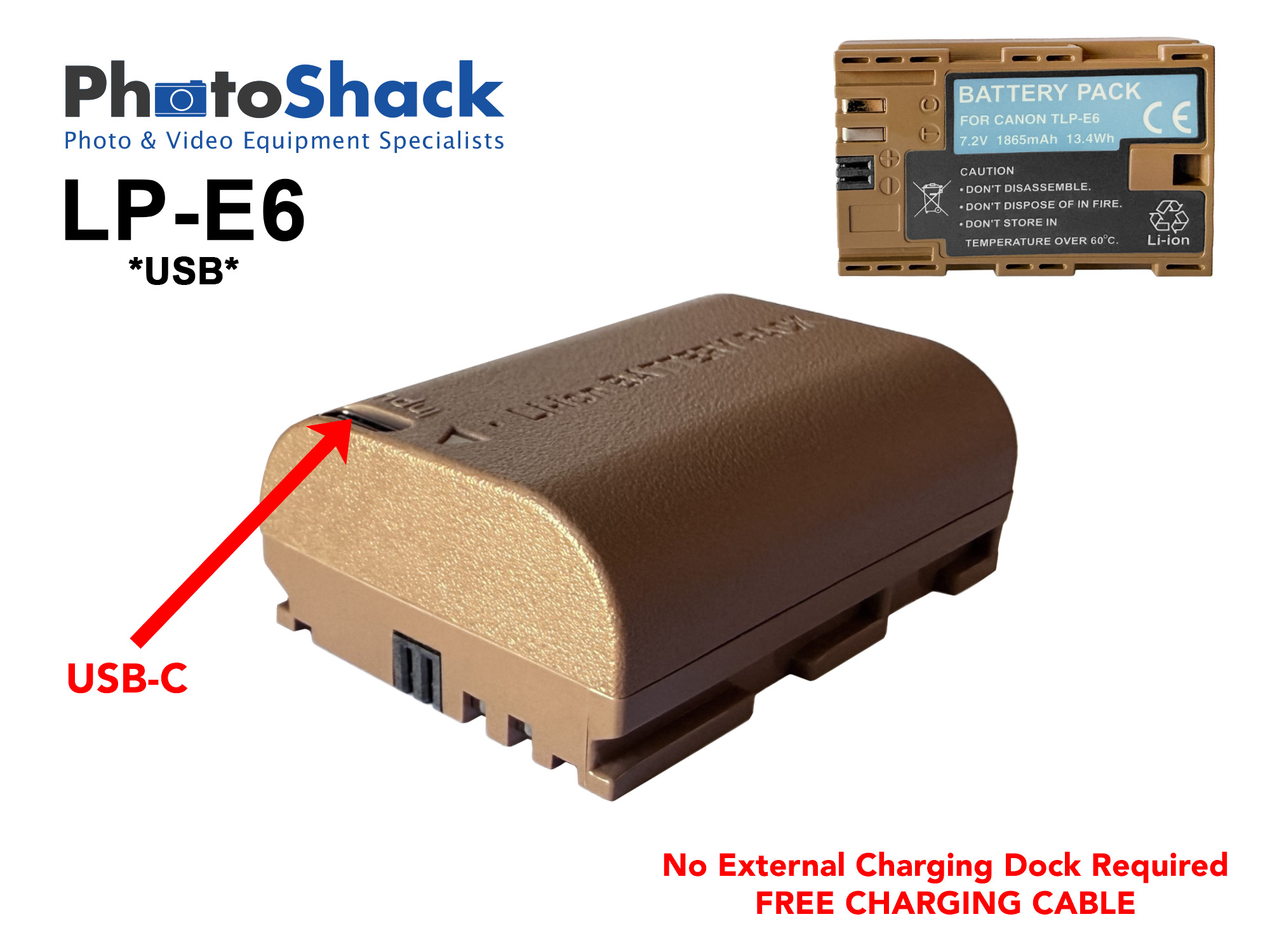 Canon LP-E6 Replacement Battery - Built-in USB Charging