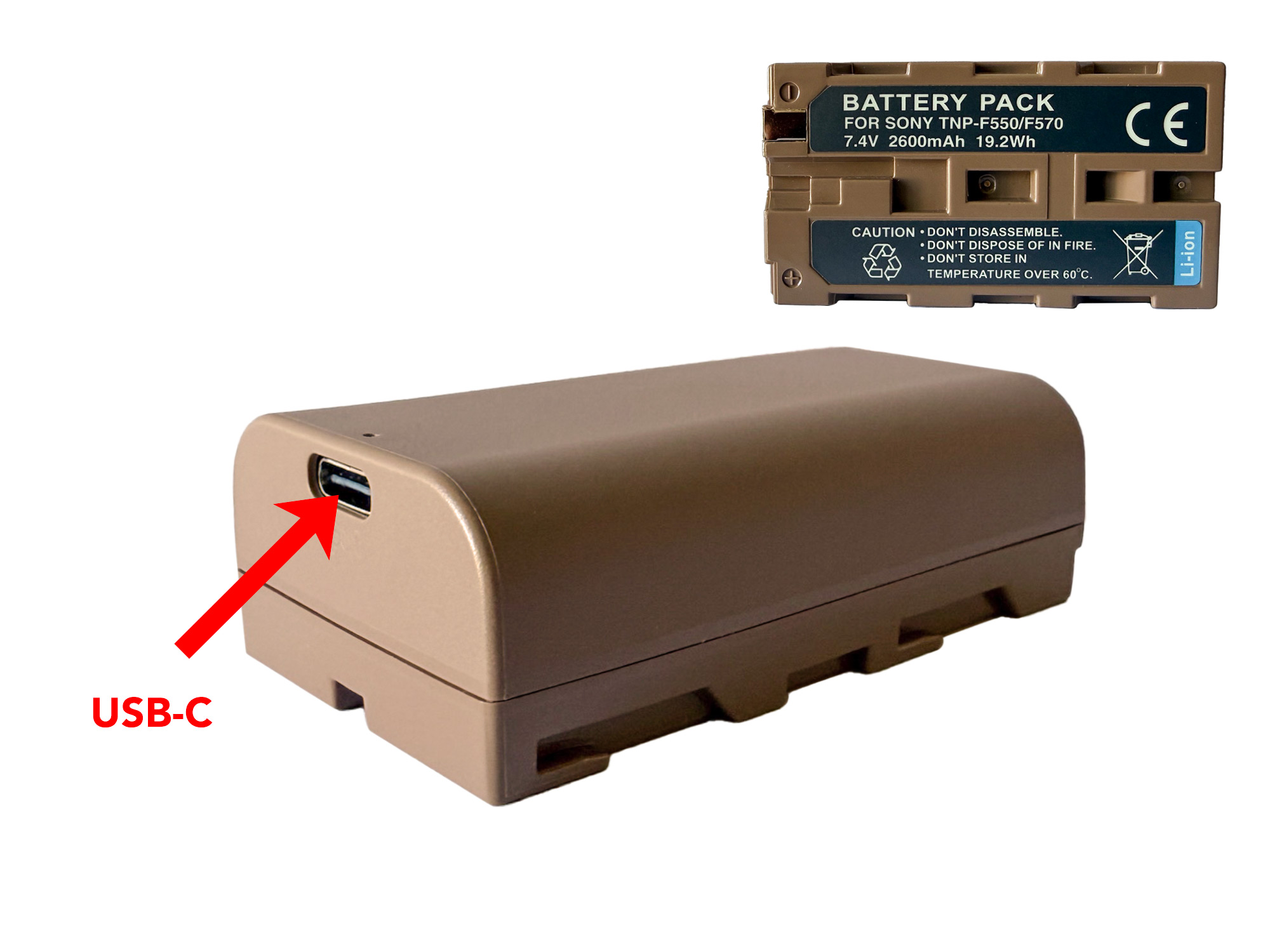 Sony NP-F550/F570 Replacement Battery - Built-in USB Charging
