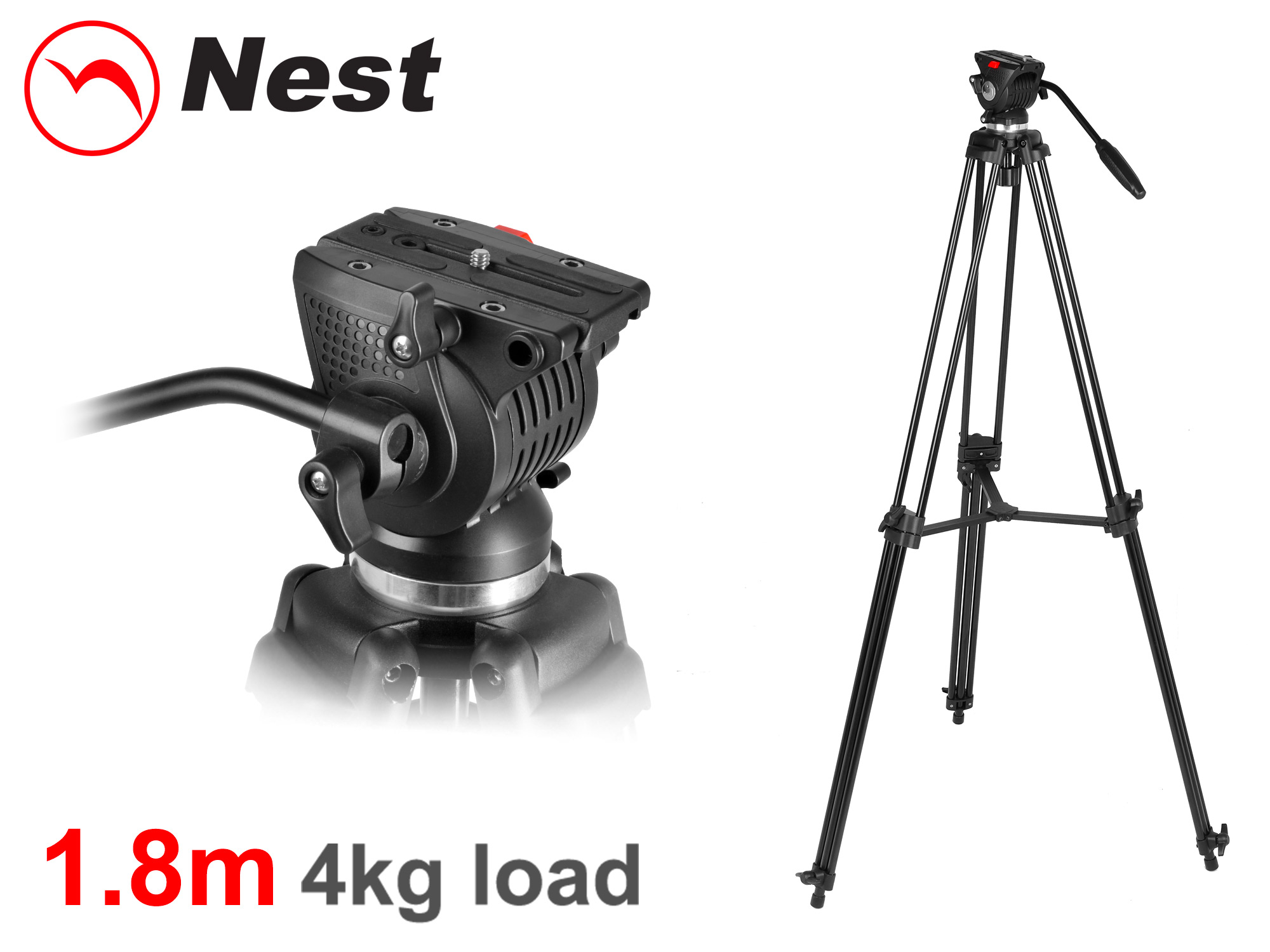 1.8m Fluid Panning Video Tripod - Nest NT-777