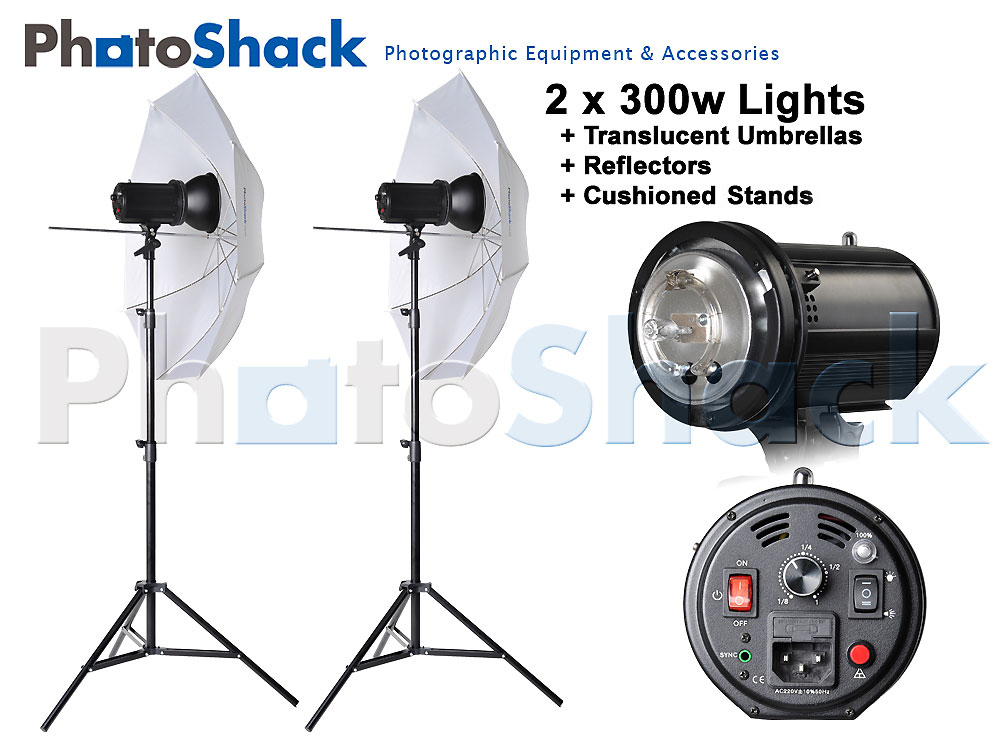 Studio Flash Light Set with Umbrella - 600W (2x300W)