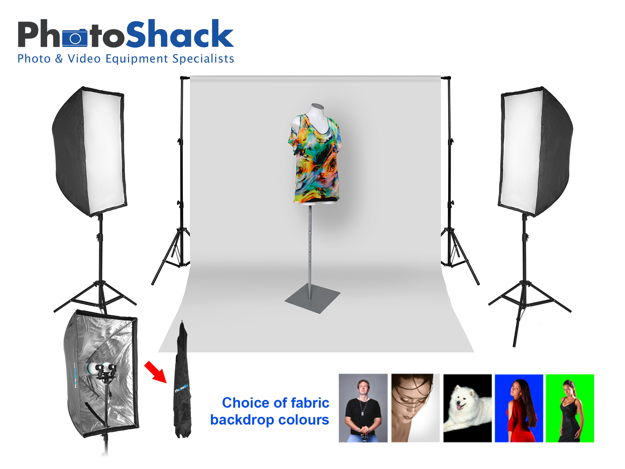 Complete Cool Light Package (3000W equiv) with Softbox Set + 6m backdrop