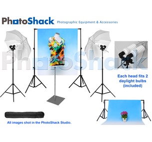 Complete Cool Light Package with Umbrella Set + 1.5m Backdrop