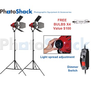 Red Head (w/ Heat Rings) Continuous (800w) 2 Light Stand Set