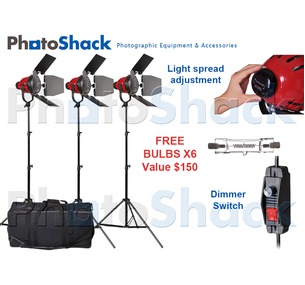 Red Head (w/ Heat Rings) Continuous (800w) 3 Light Stand Set with Carry Bag
