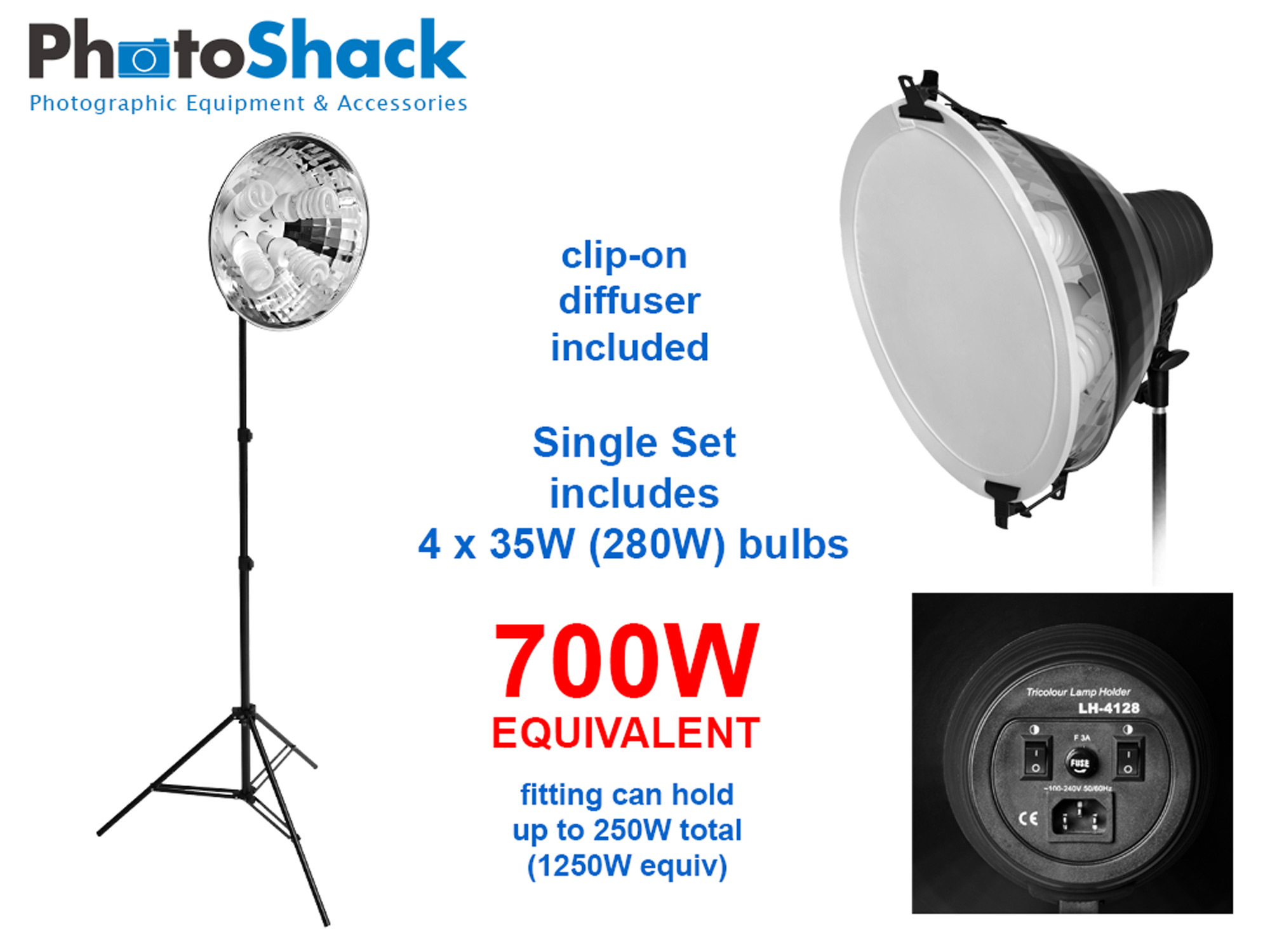 Continuous Lighting Set (700W) with 1 Light + Reflector + Diffuser