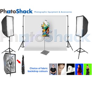 Complete Cool Light Package (3000W equiv) with Softbox Set + 3m backdrop
