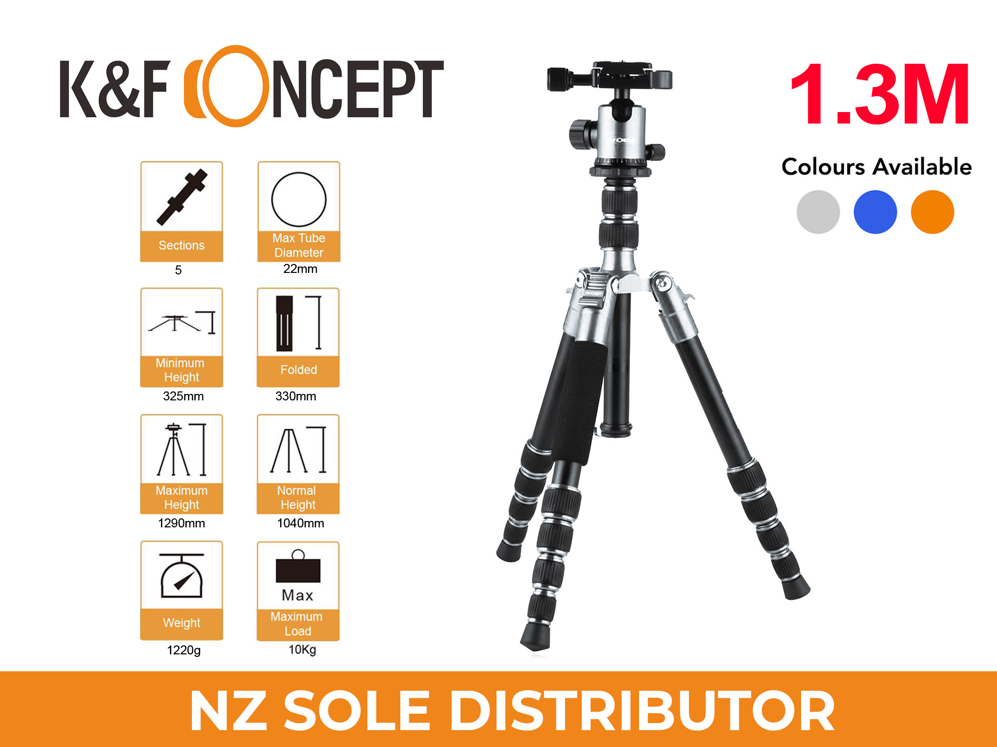 1.3m Travel Tripod TM2235 SILVER - K&F Concept