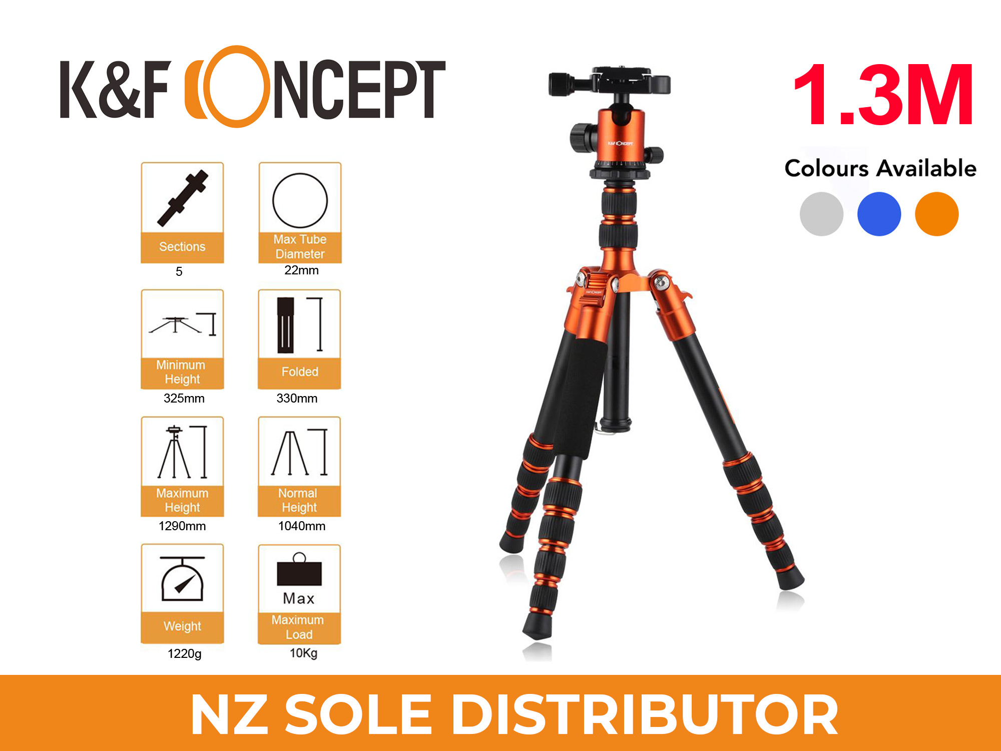 1.3m Travel Tripod TM2235 ORANGE - K&F Concept