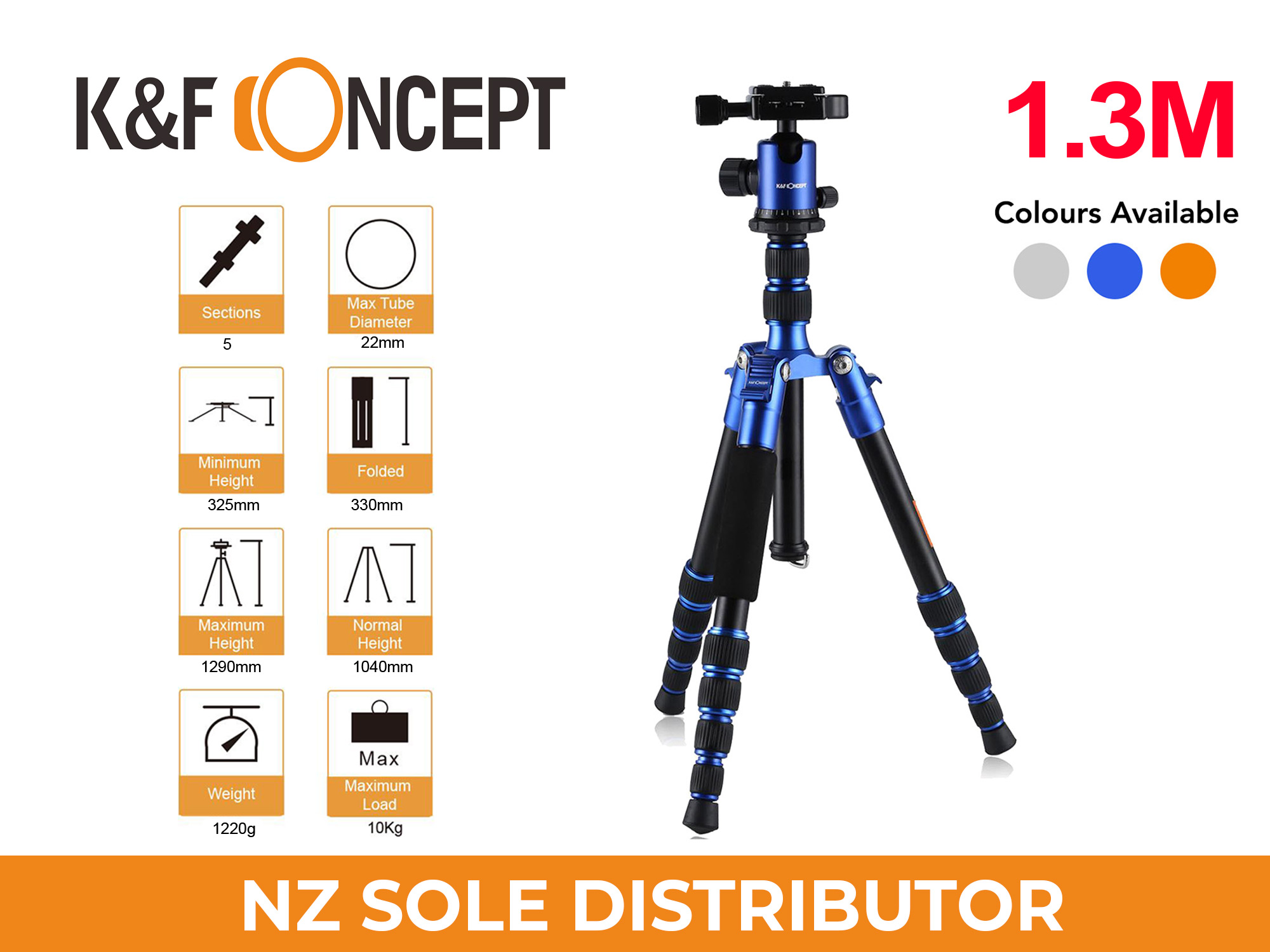 1.3m Travel Tripod TM2235 BLUE - K&F Concept