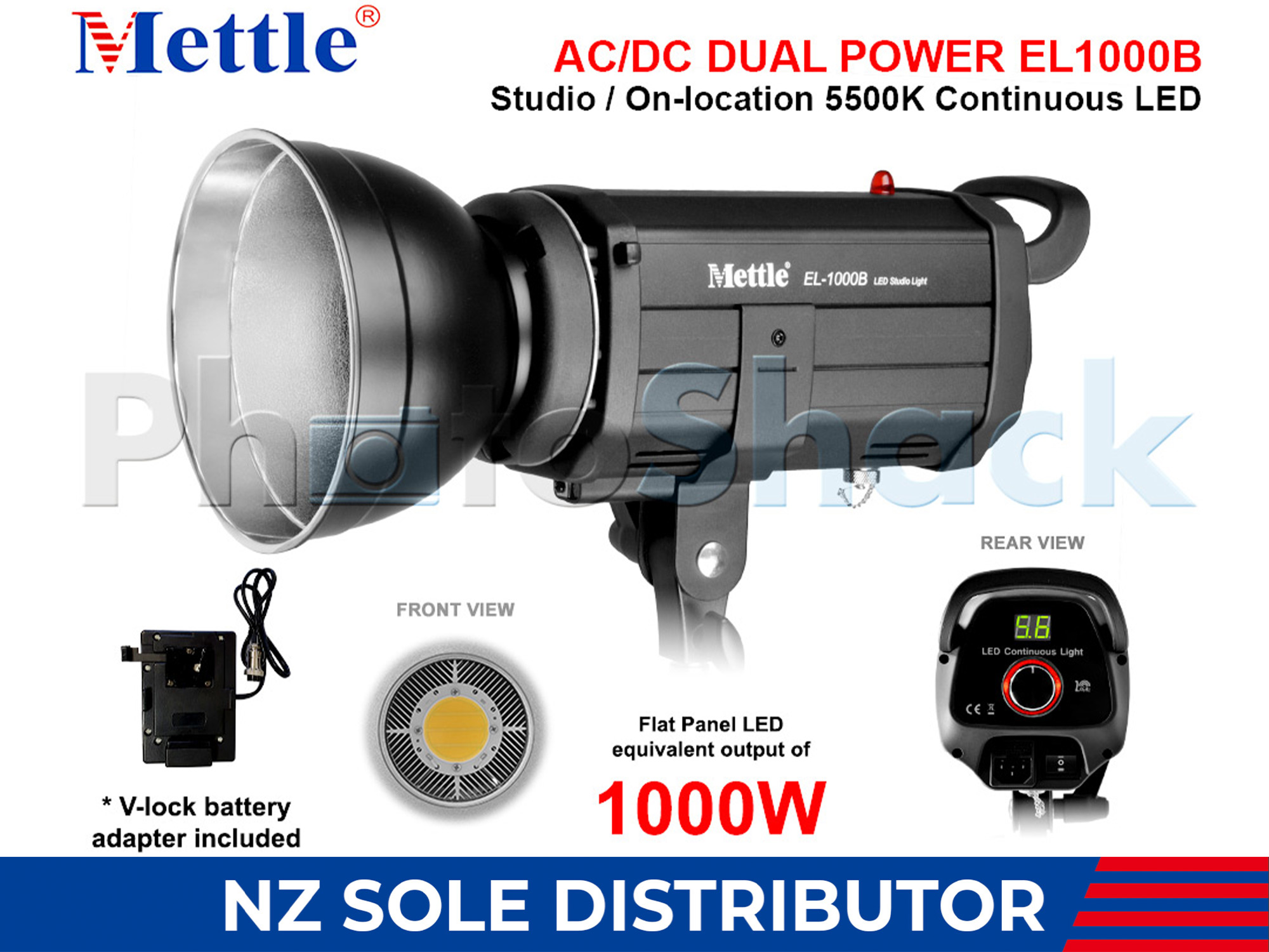 Studio LED Light - equiv 1000W - AC/DC Dual Power - Mettle EL1000B