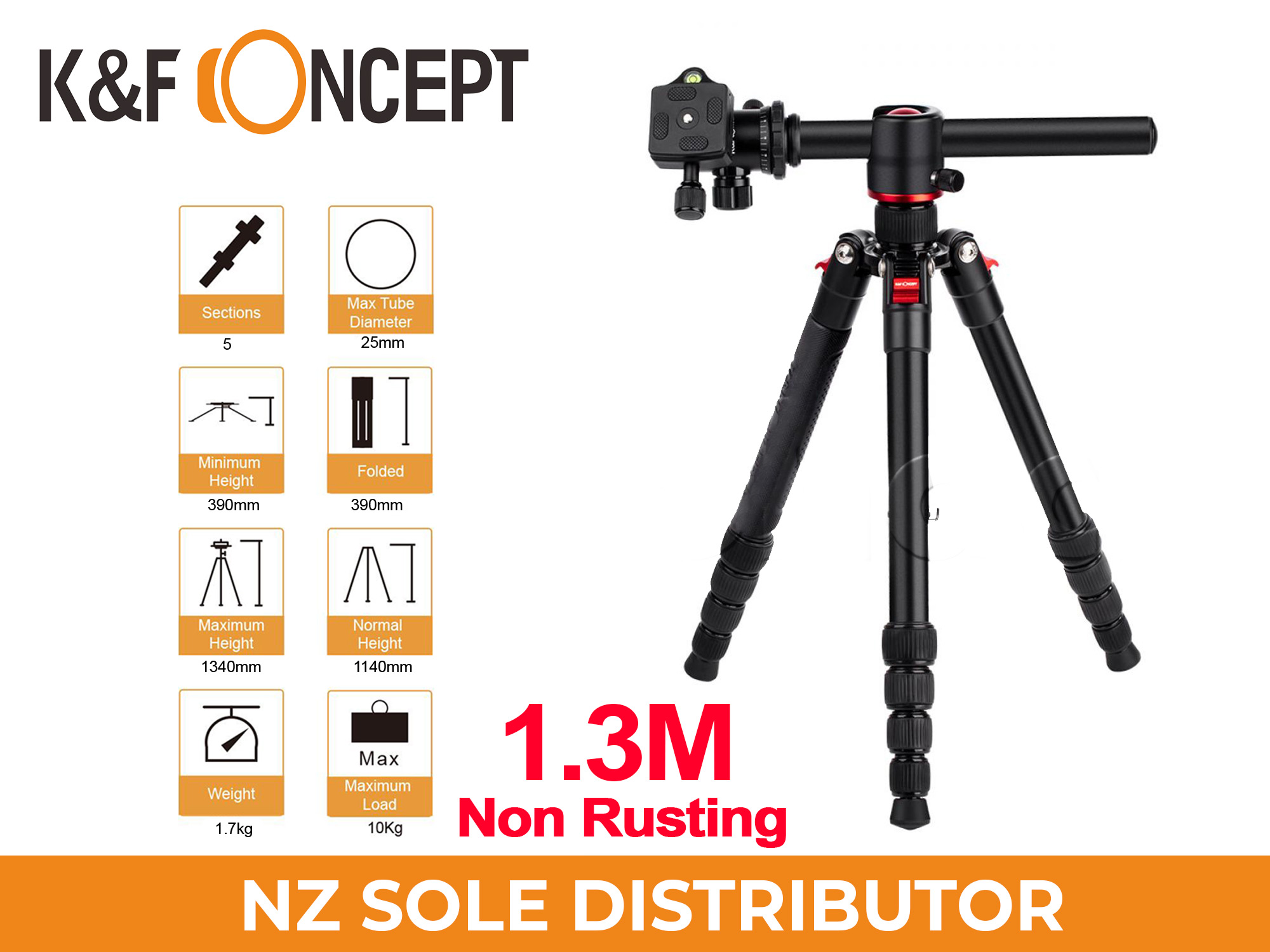 1.3m BOOM Tripod TM2515 RED - K&F Professional