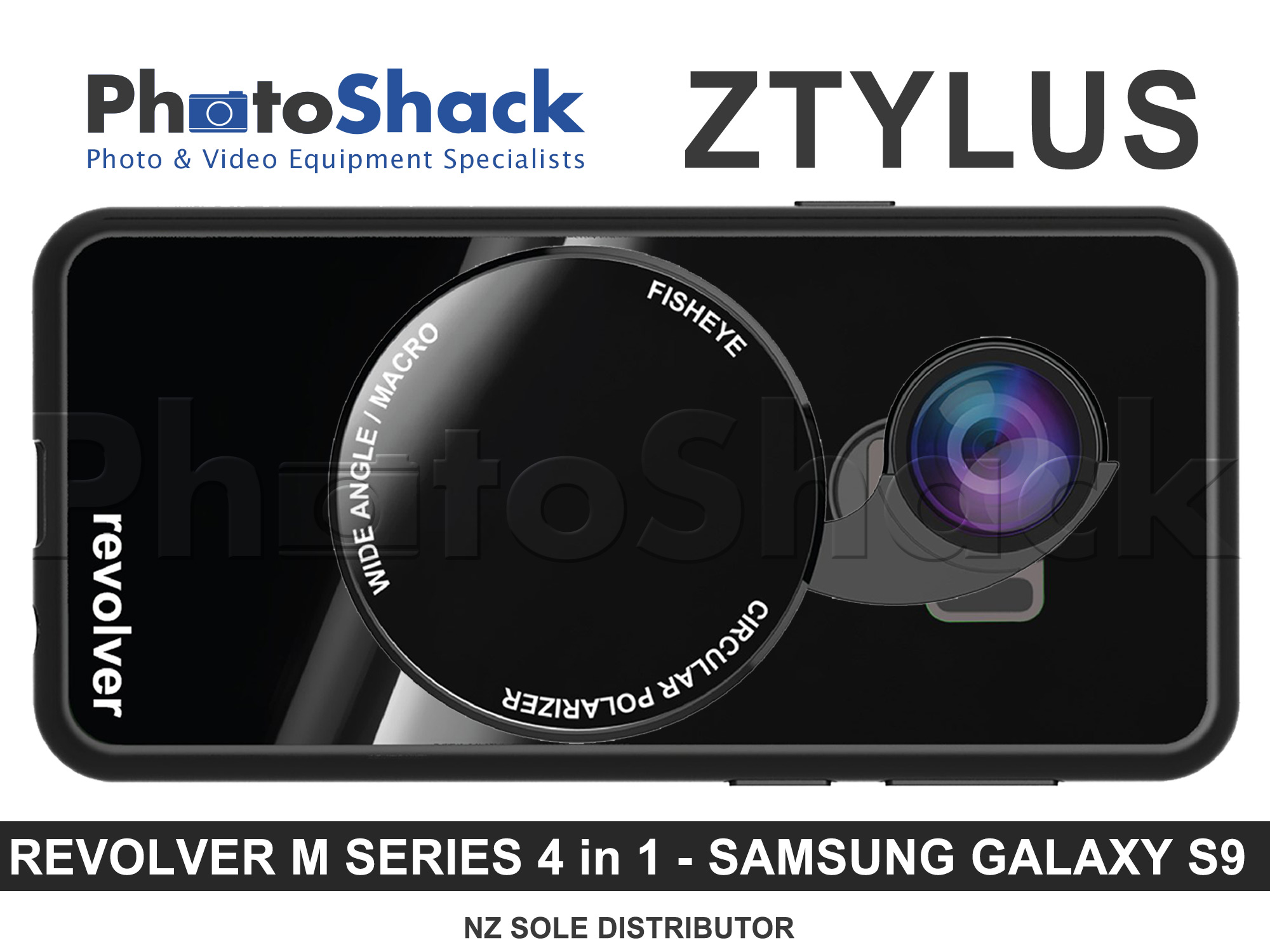 Ztylus Magnetic 4 in 1 Revolver Lens Kit with Samsung Galaxy S9 Case - Gloss Black