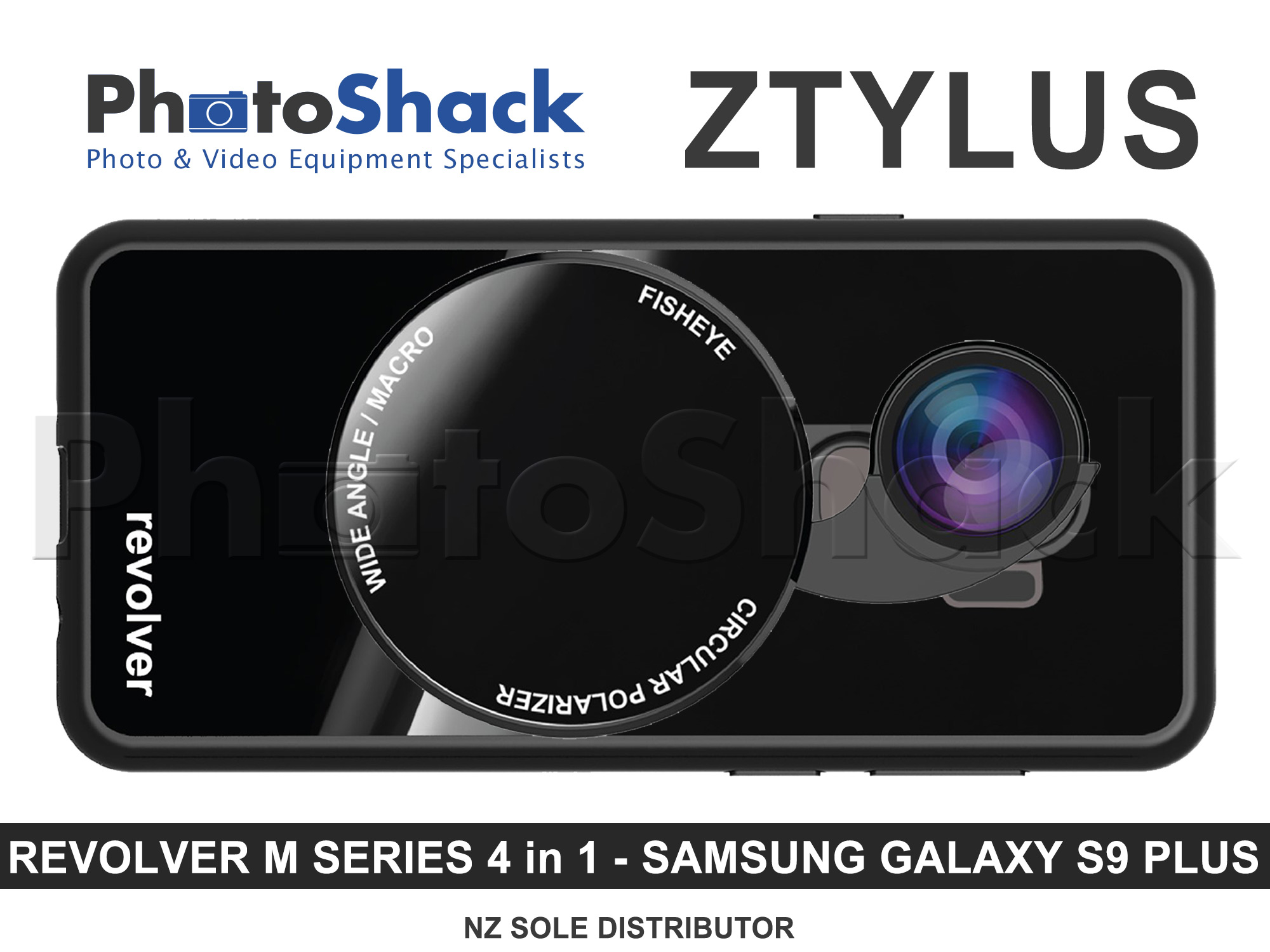 Ztylus Magnetic 4 in 1 Revolver Lens Kit with Samsung Galaxy S9 Plus Case - Gloss Black
