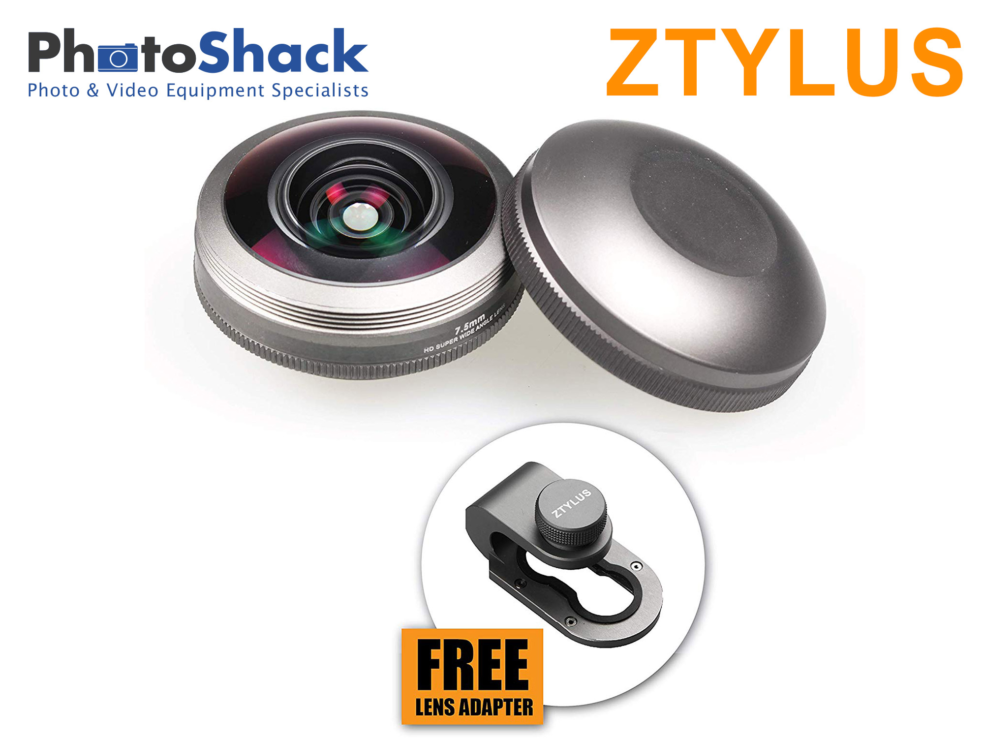 Z-Prime 7.5mm Fisheye Lens (Universal selfie super wide angle lens w/free adapter)