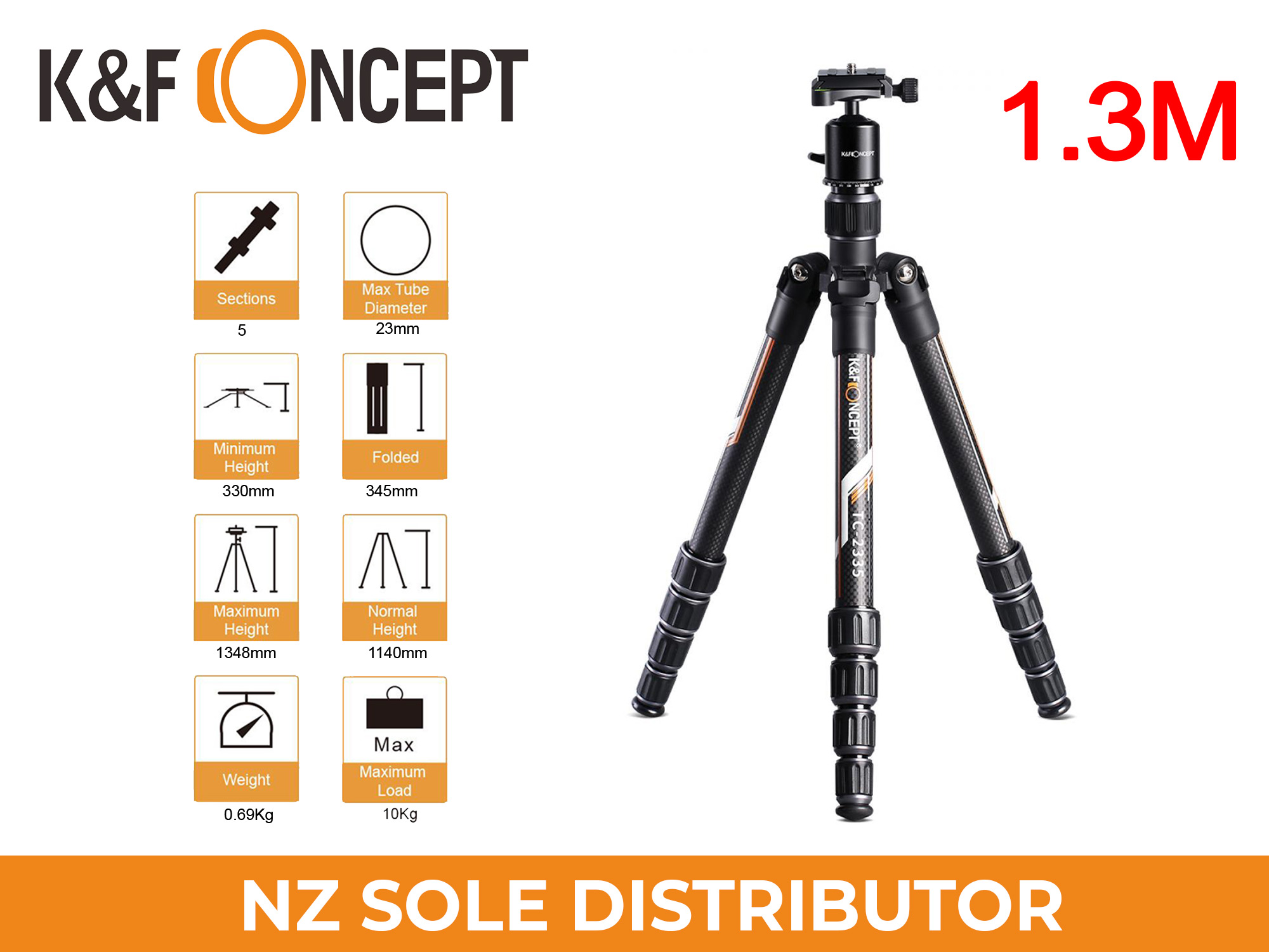 K&F Concept TC2335 Carbon Tripod Lightweight for Travel Photography
