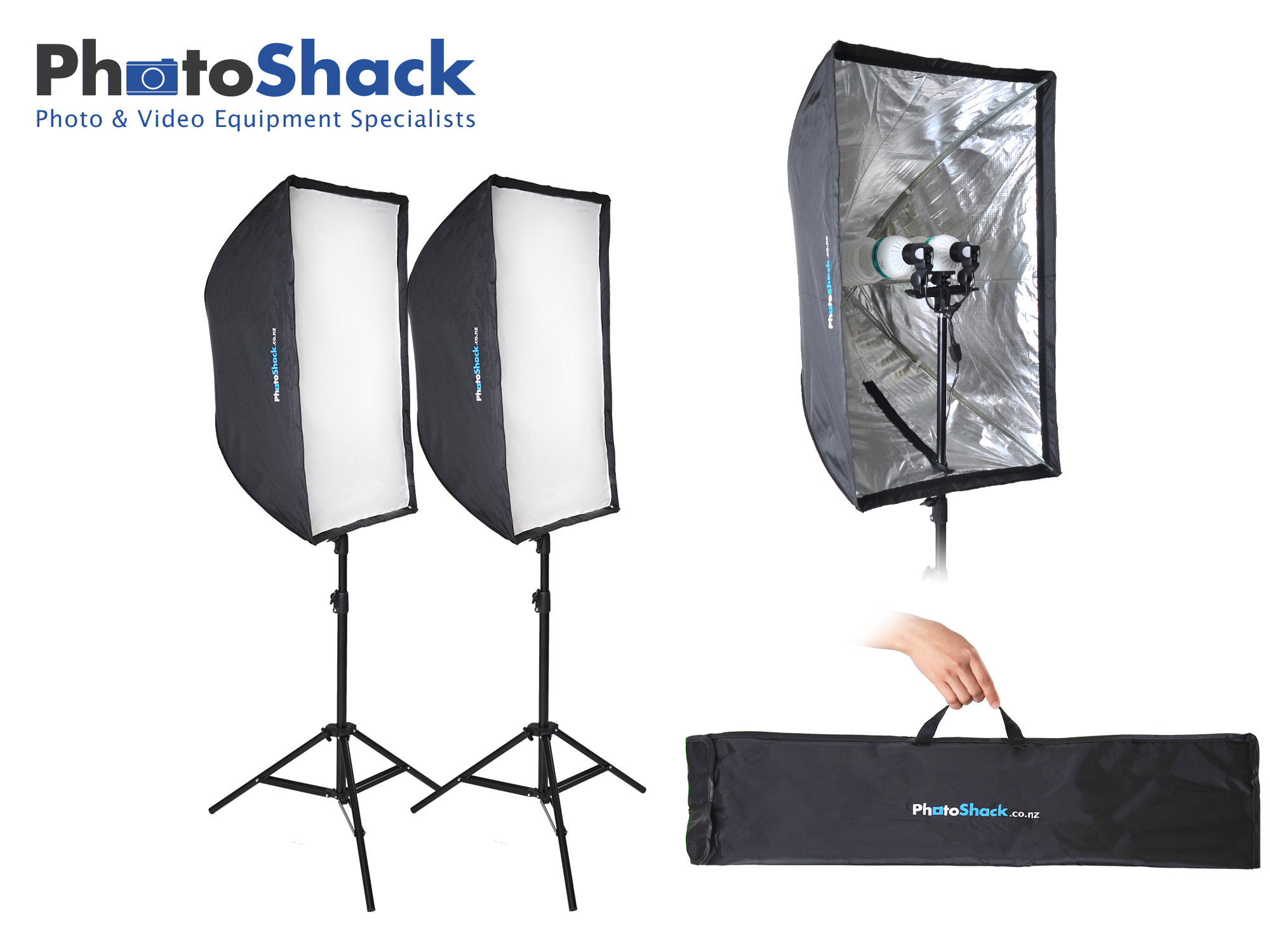 Continuous Cool Light Set (Equiv 3000W) with Collapsible Softboxes