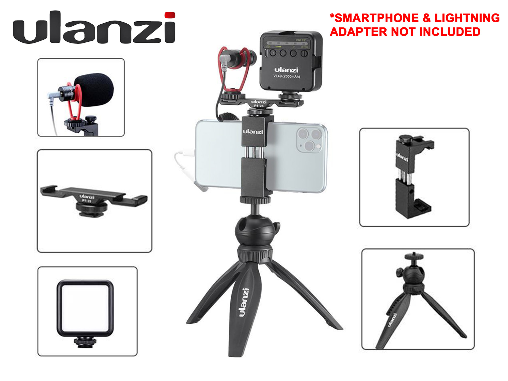Ulanzi Vlogging Kit - Phone Mount + Tripod MT-03 + Double Cold Shoe + Video Light + Microphone