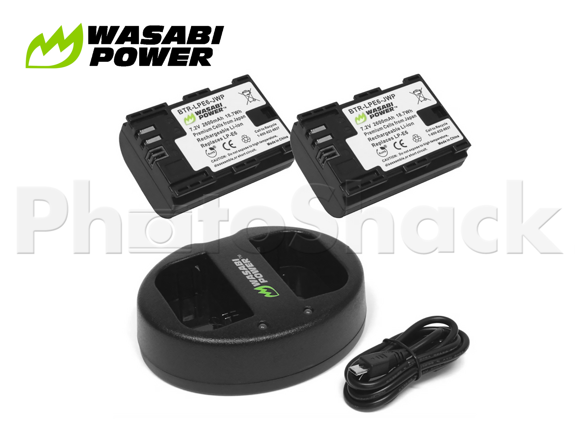 LPE6 Battery for Canon (2 Pack + Dual Charger) - Wasabi Power