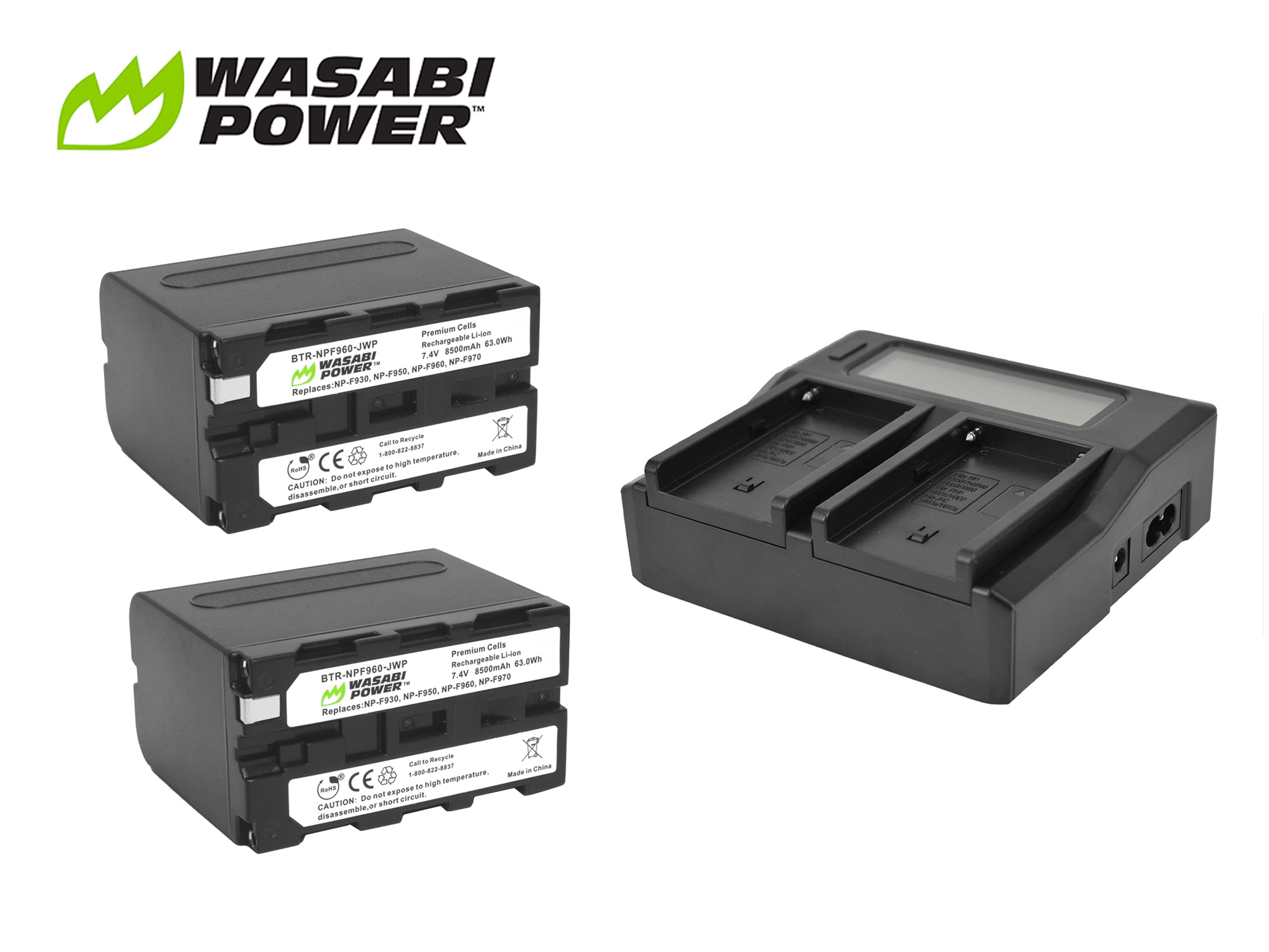 NP-F960 Battery for Sony (2 Pack + Dual Charger) - Wasabi Power