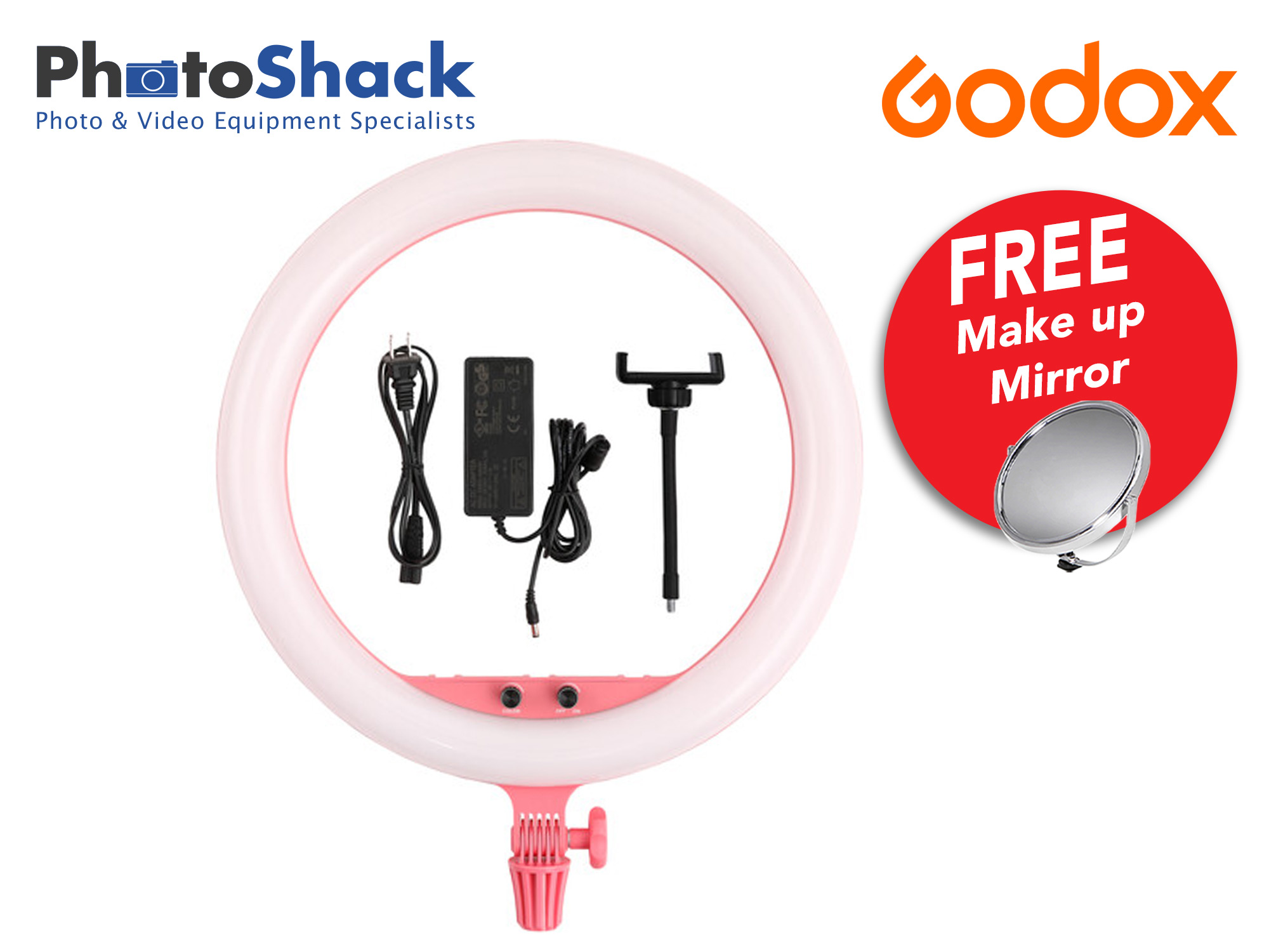 Godox LED Ring Light 18" Pink With Flexible Phone Holder