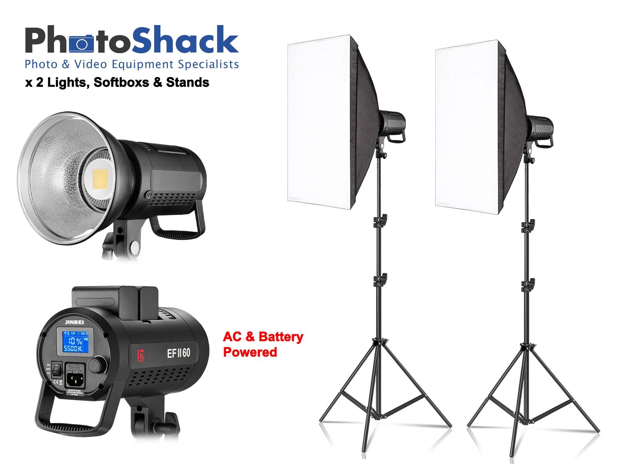 Jinbei EFII-60 LED Light Set with Softbox & Stand (x2)