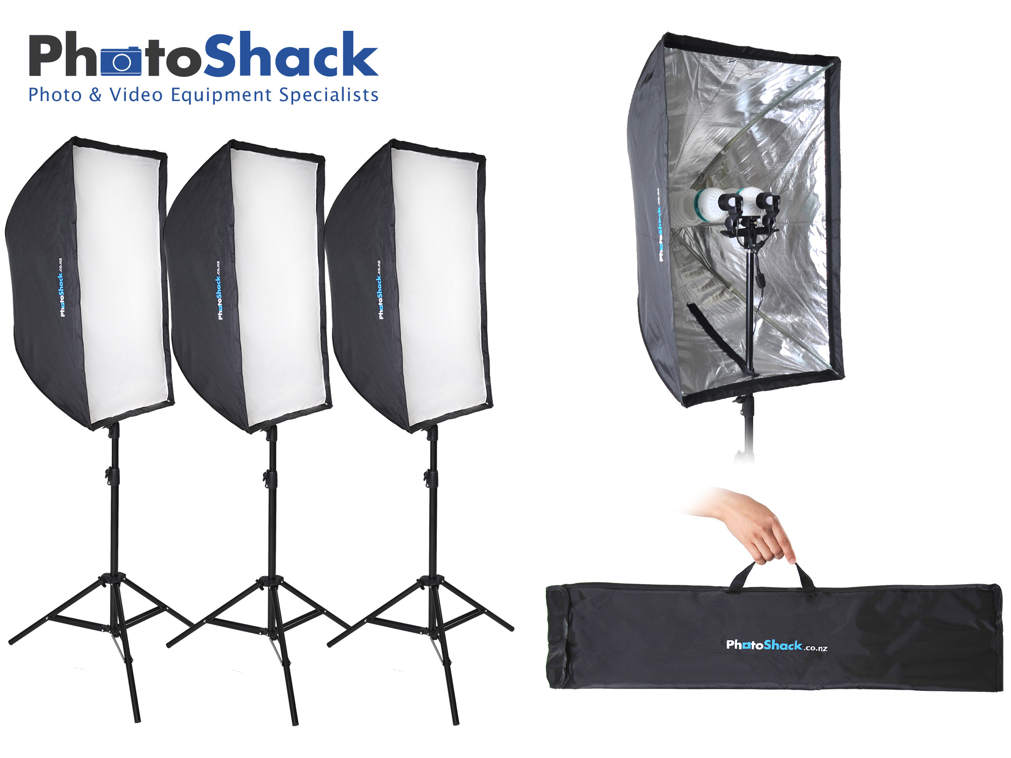 Continuous Cool Light Set (Equiv 4500W) with Collapsible Softboxes