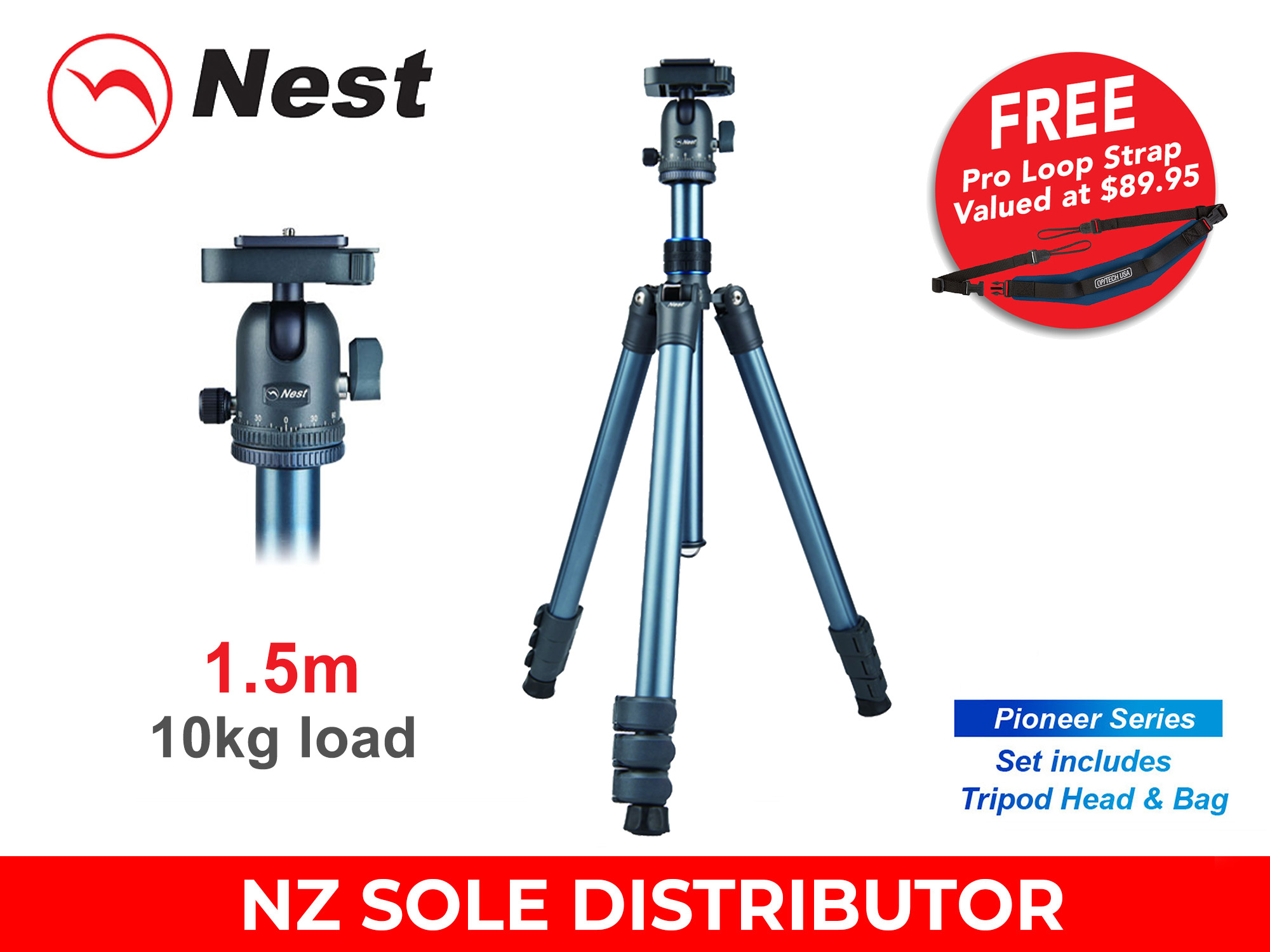 Nest 1.5m Aluminium Pioneer Tripod 4 section - Promotion