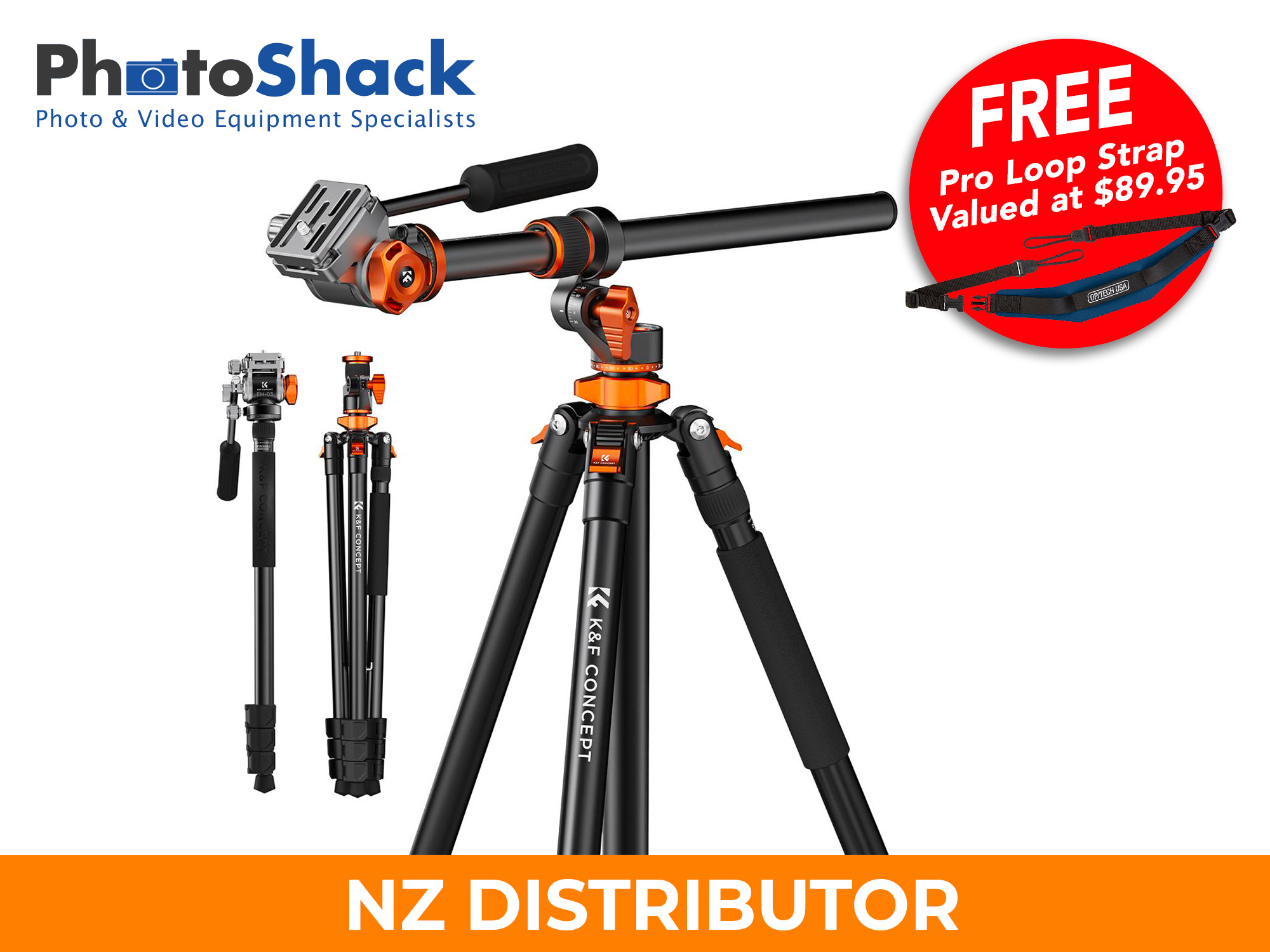 K&F T254A7 2.3m Professional Video Tripod with Boom Arm & Fluid Head - PROMOTION