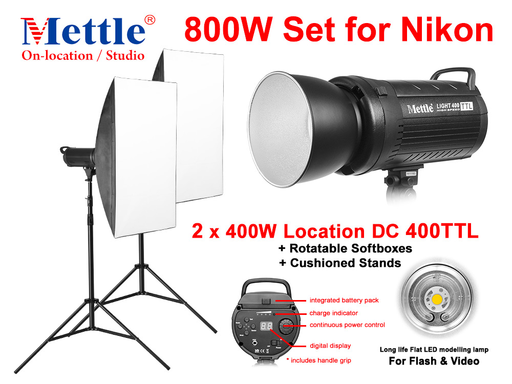 Studio Location Light Set - 800W TTL for Nikon (2x400TTLN)