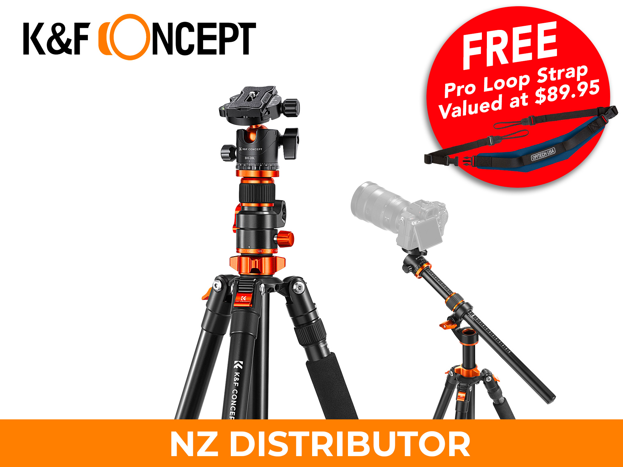 K&F T254A7 2.3m Professional Tripod with Boom Arm & Ball Head - Promotion