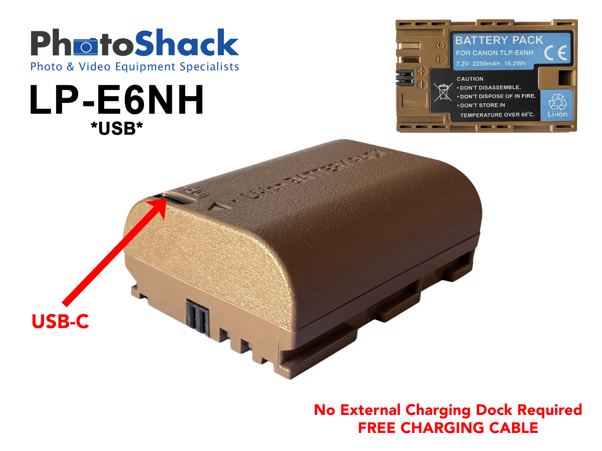 Canon LP-E6NH Replacement Battery - Built-in USB Charging