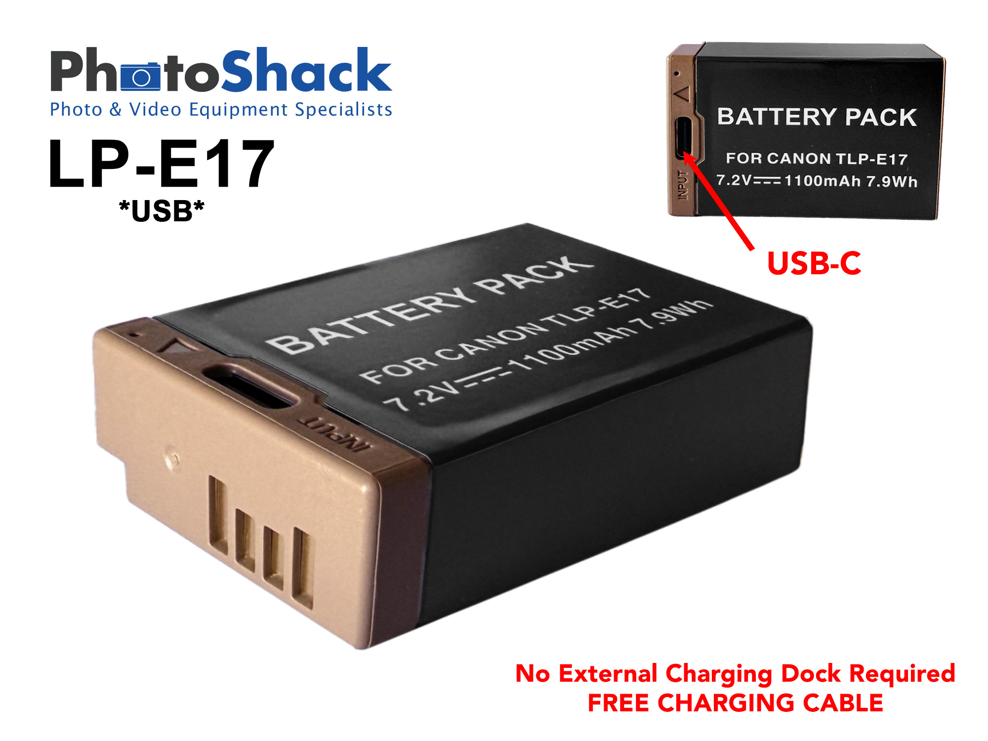 Canon LP-E17 Replacement Battery - Built-in USB Charging